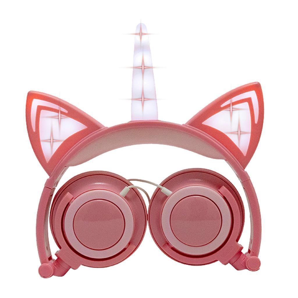 Cat Ear Unicorn Kids Headphones LED Flashing Girls Headband pink  pink