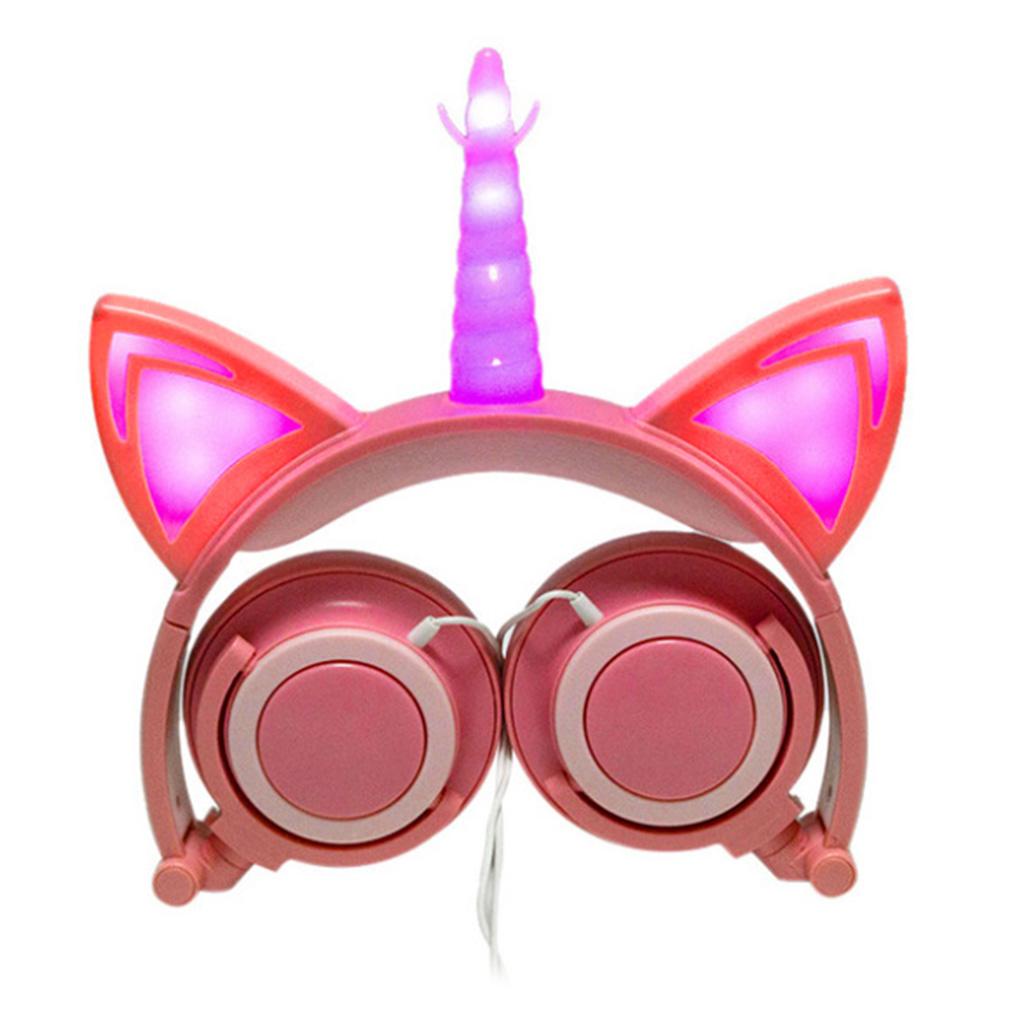 Cat Ear Unicorn Kids Headphones LED Flashing Girls Headband pink  pink