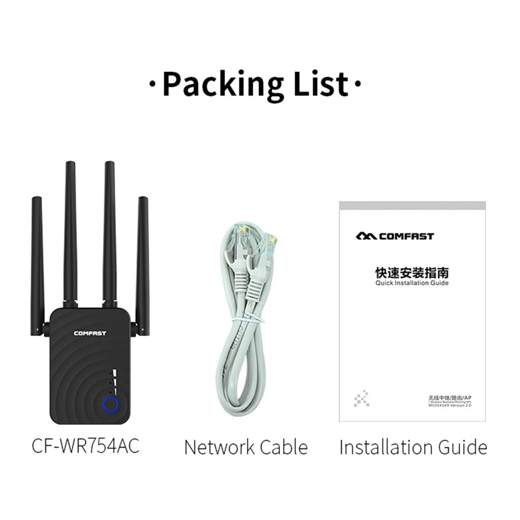 COMFAST 1200Mbps Wireless Booster 4 Antenna WIFI Range Extender EU Plug