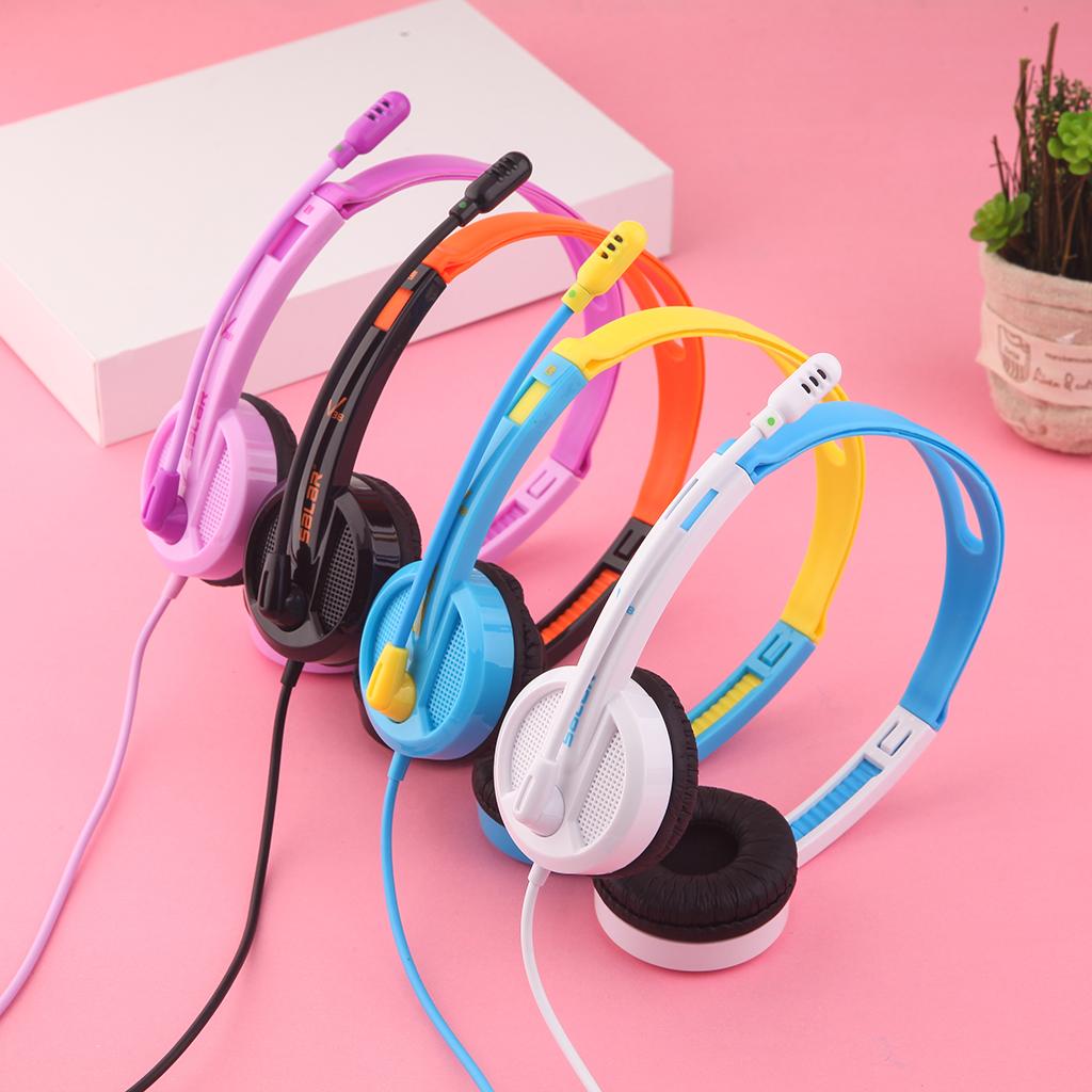 Kids Wired Headphones Over-ear Headset Gift for Children Blue+Yellow
