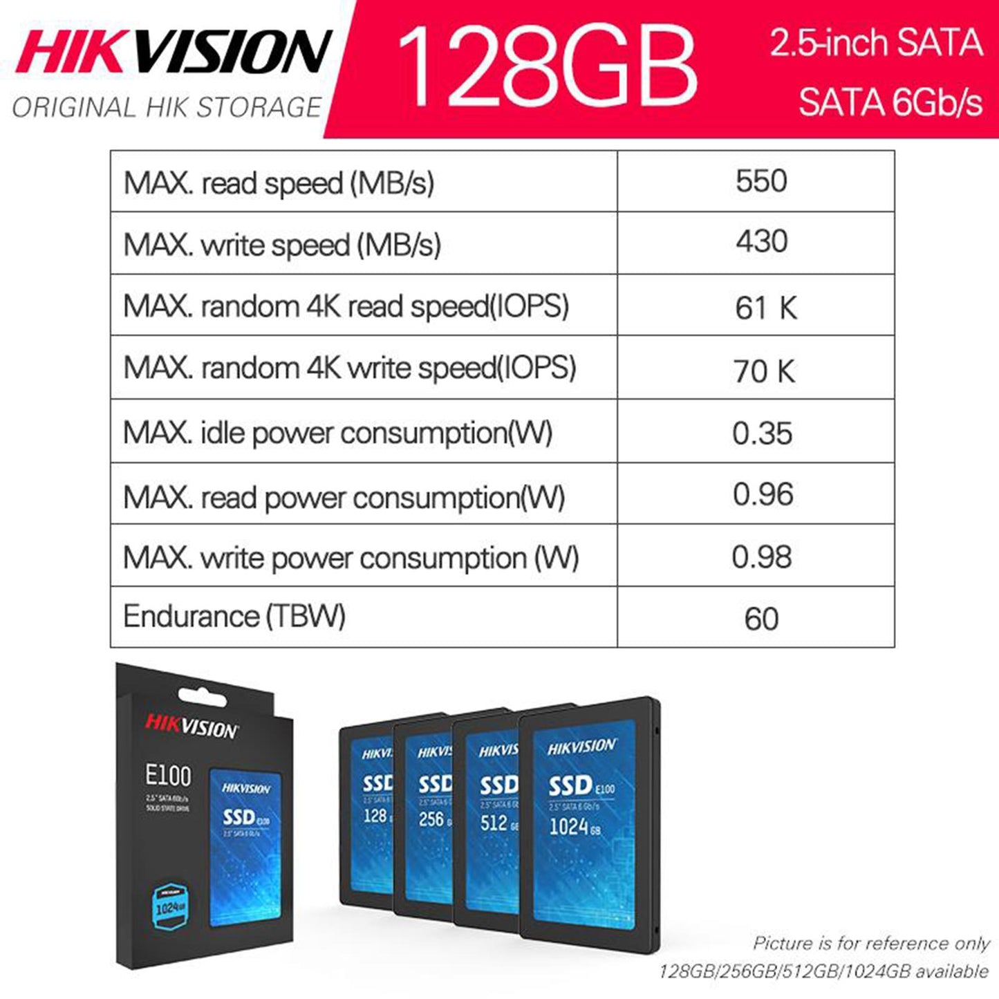 HIKVISION E100 SSD SATA III 2.5-inch Internal Solid State Drive 128 GB