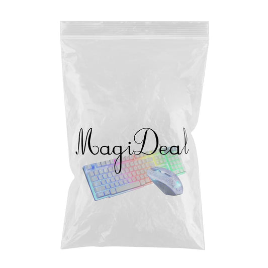 T6 Rainbow LED USB Wired Gaming Keyboard & Mouse Pad Set for PC Laptop White