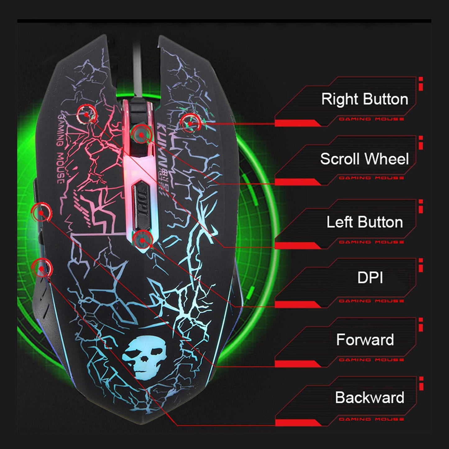 T6 Rainbow LED USB Wired Gaming Keyboard & Mouse Pad Set for PC Laptop White
