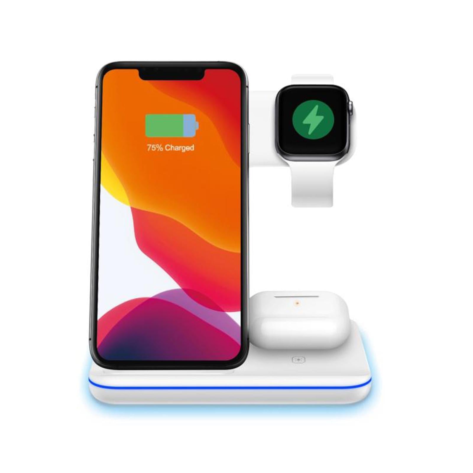 3 in 1 15W Wireless Fast Charging Station Charger Dock Stand for Phone White