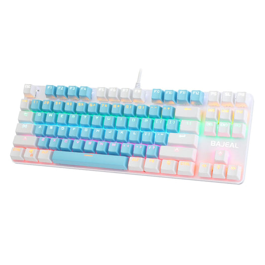 Computer Desktop Wired Gaming Keyboard 87 Keys Layout for Work Blue+White