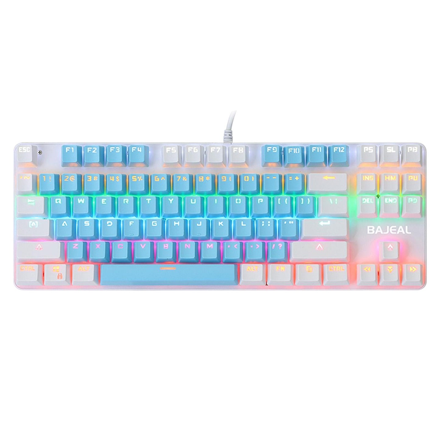 Computer Desktop Wired Gaming Keyboard 87 Keys Layout for Work Blue+White