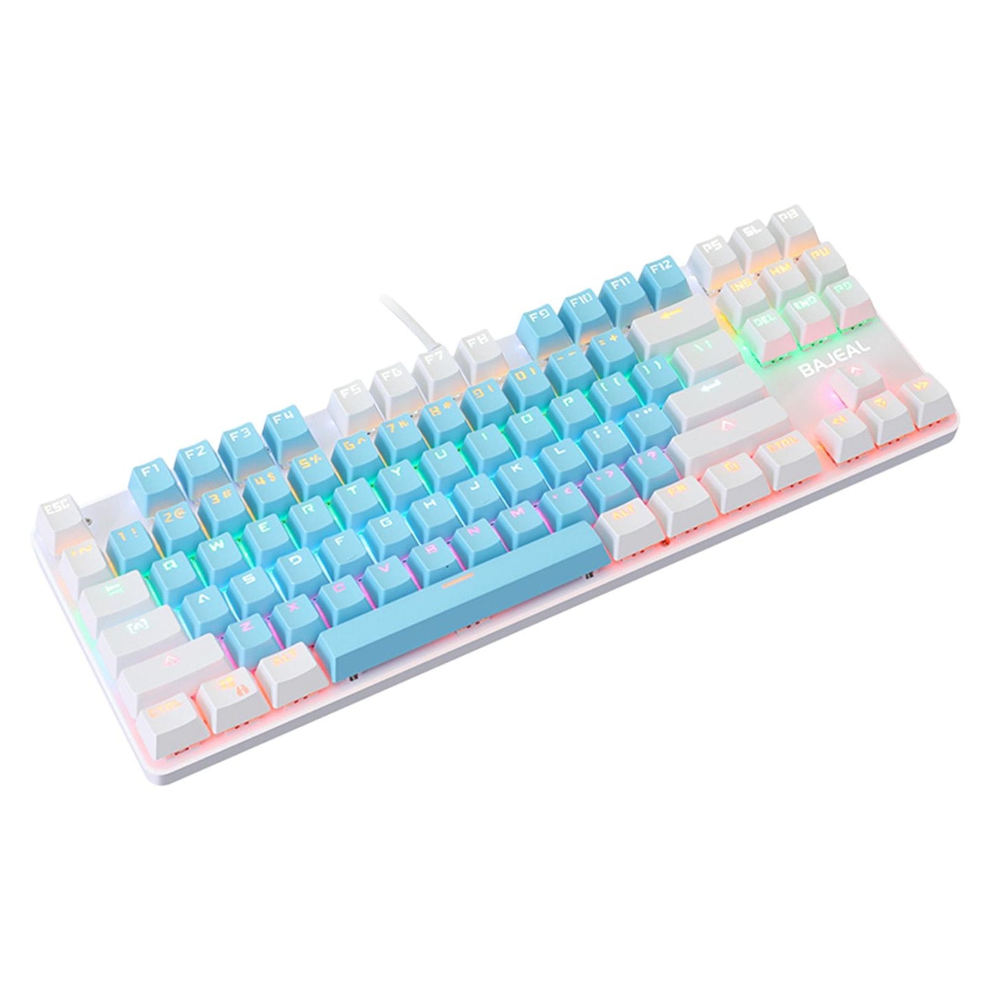 Computer Desktop Wired Gaming Keyboard 87 Keys Layout for Work Blue+White