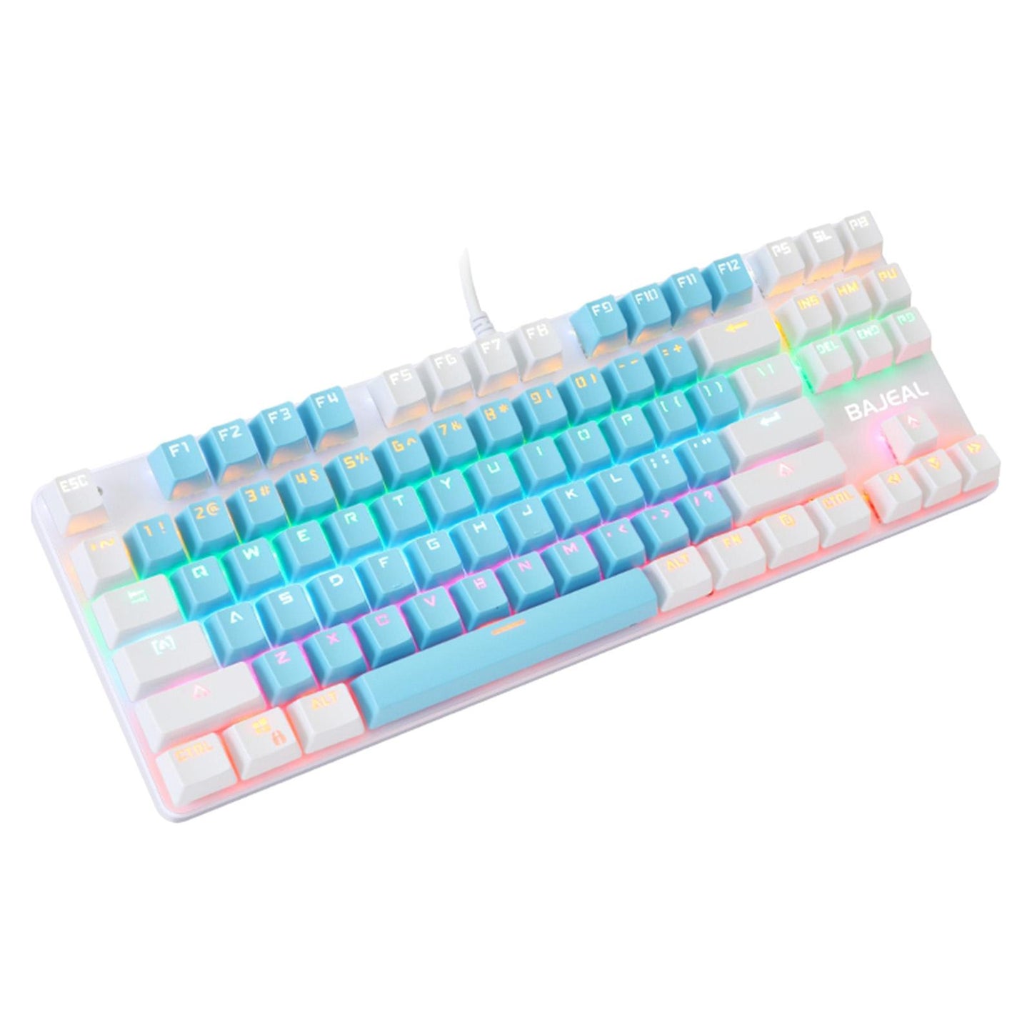 Computer Desktop Wired Gaming Keyboard 87 Keys Layout for Work Blue+White
