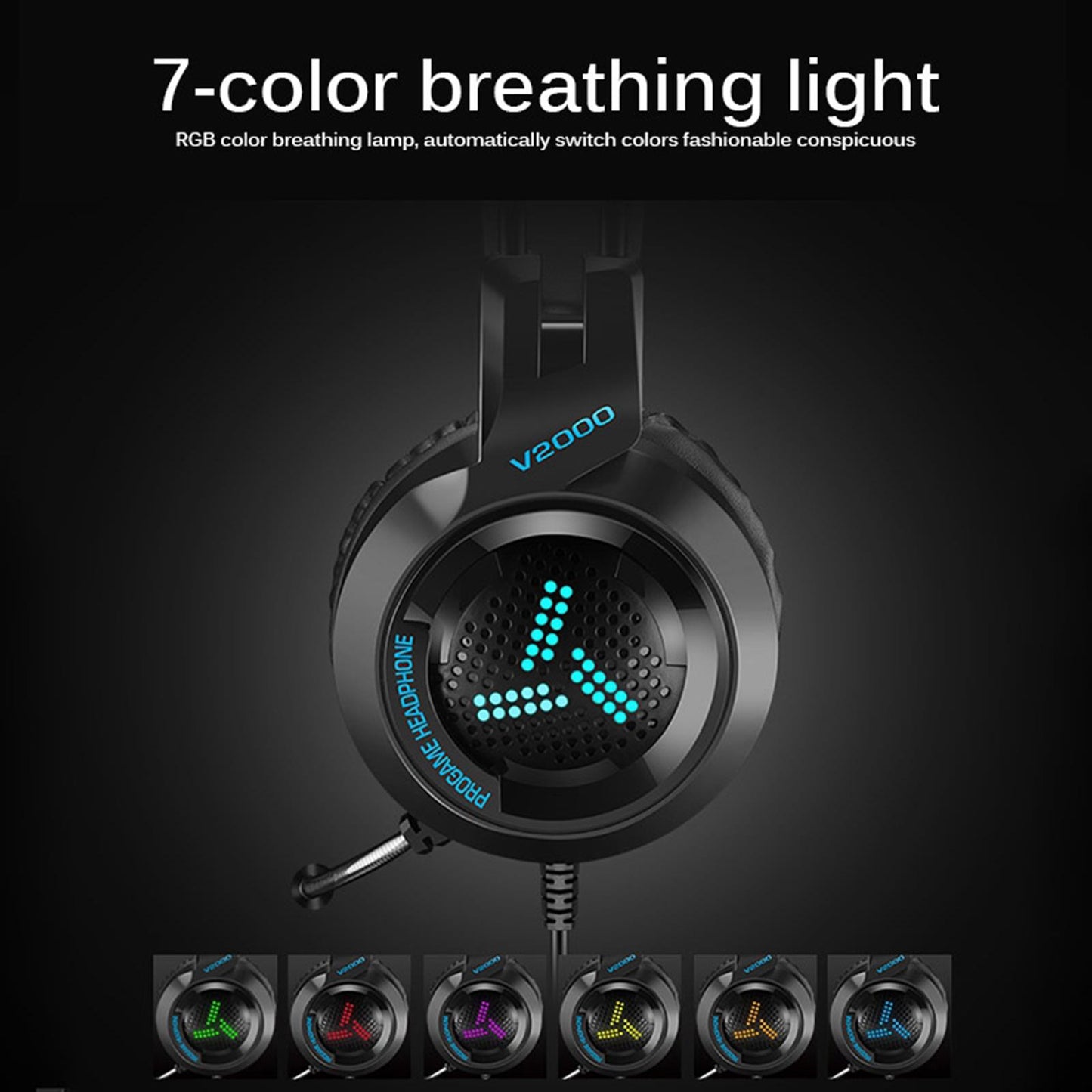 LED Colorful Over Ear Gaming Headset Earpiece for Gamer Black with AUX
