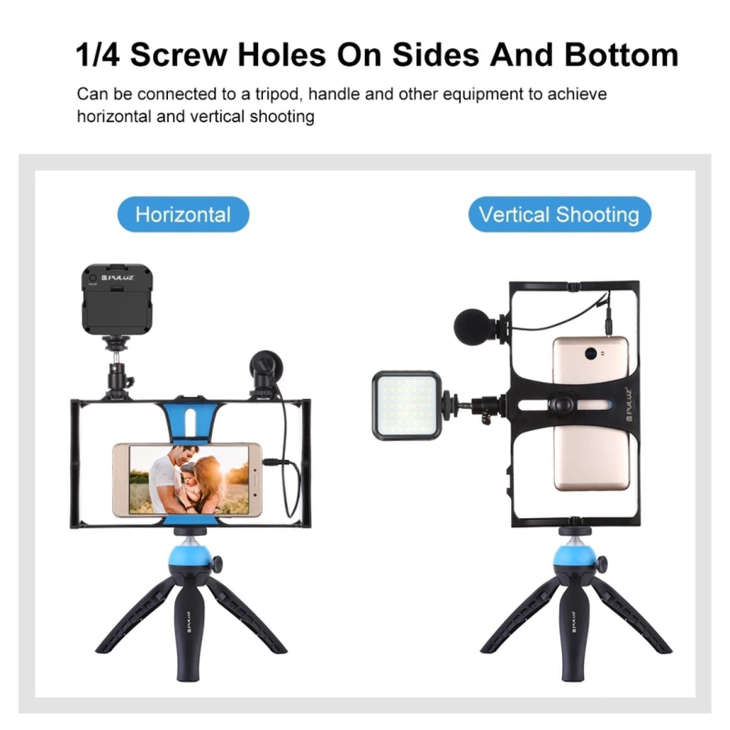 Phone Video Rig Kit Selfie Ring Light Microphone Film Making Stabilizer Blue