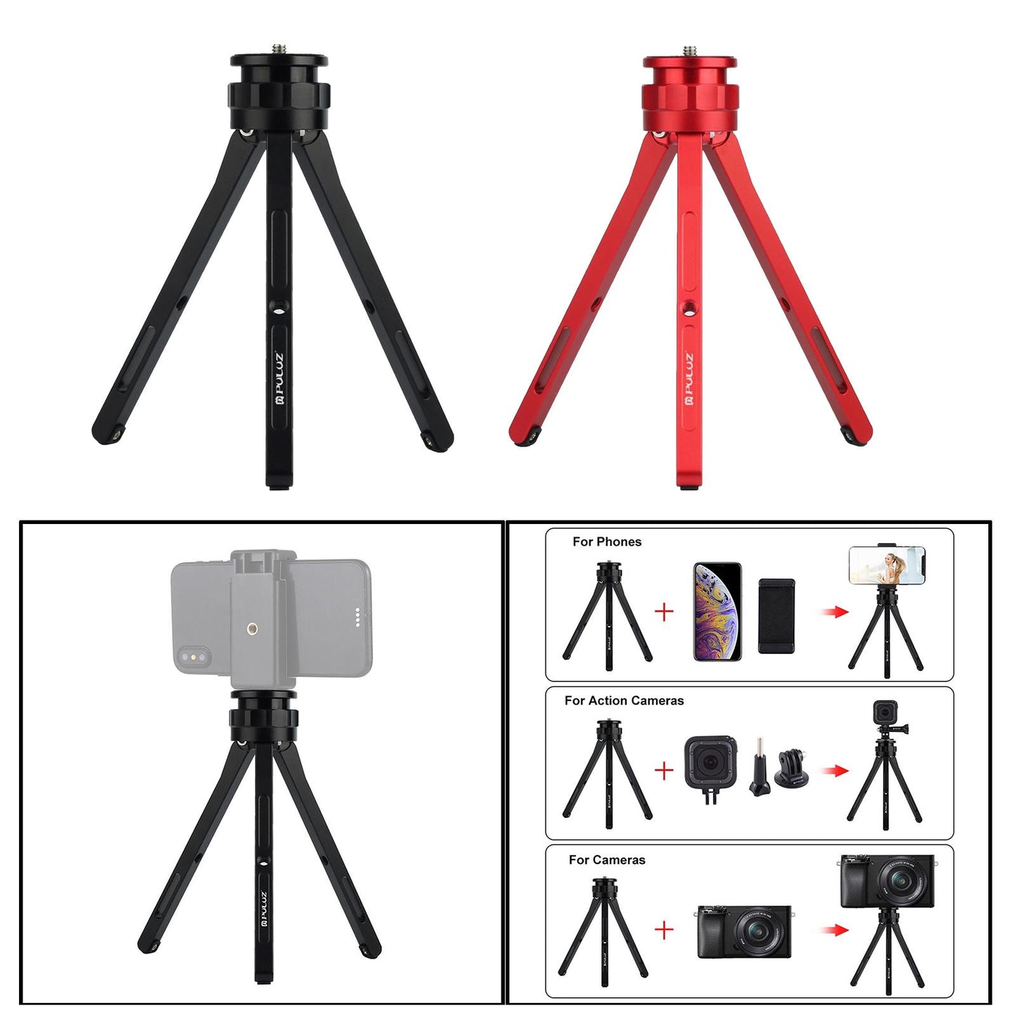 Adjustable Travel Quick Release Tabletop Mini Tripod Stand Red