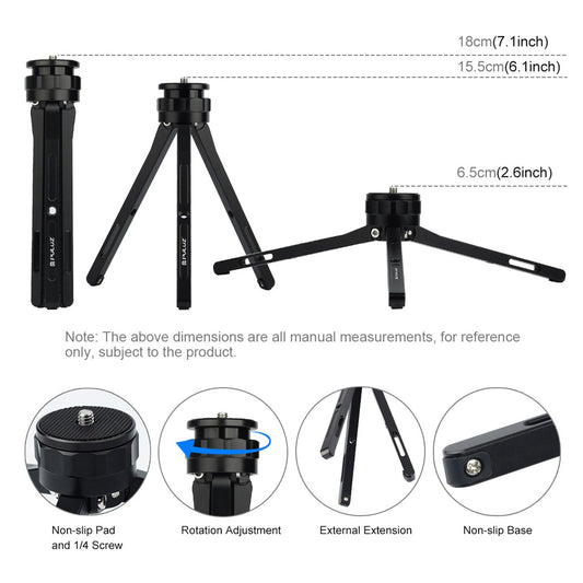 Adjustable Travel Quick Release Tabletop Mini Tripod Stand Black
