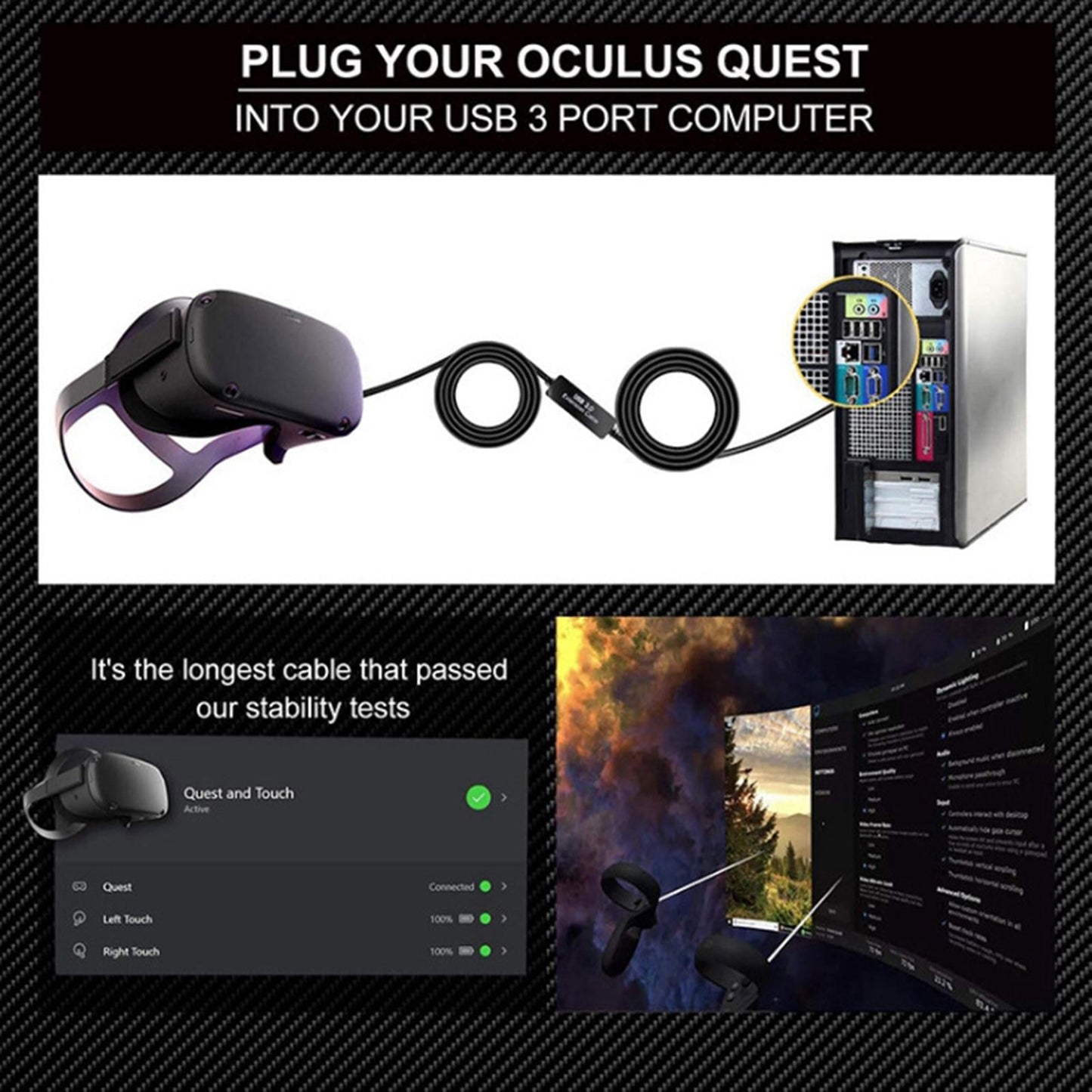 16ft Type-C to USB 3.0 Link Cable for Oculus Quest with Relay Amplifier