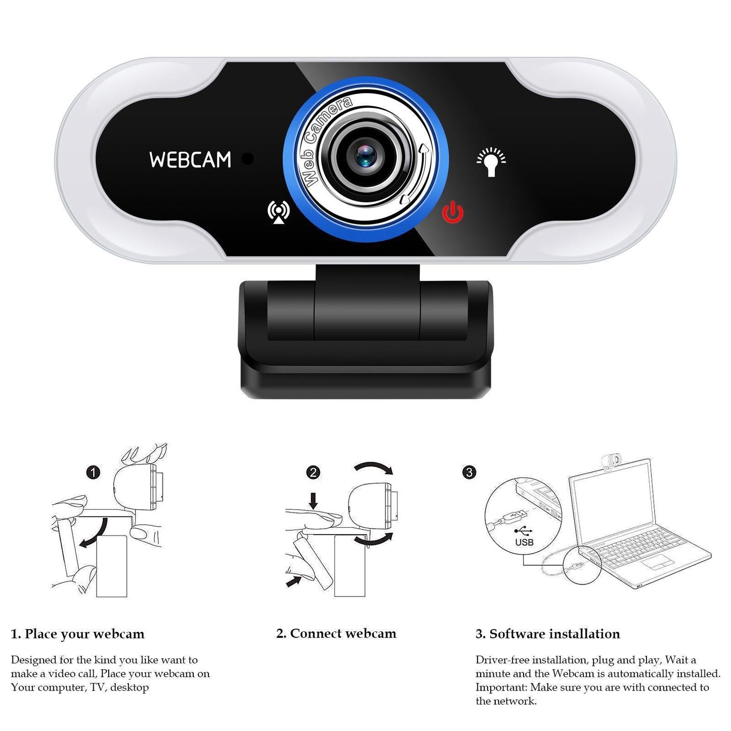 1080P Full HD Webcam with Microphone USB 2.0 Conference Camera for Computer