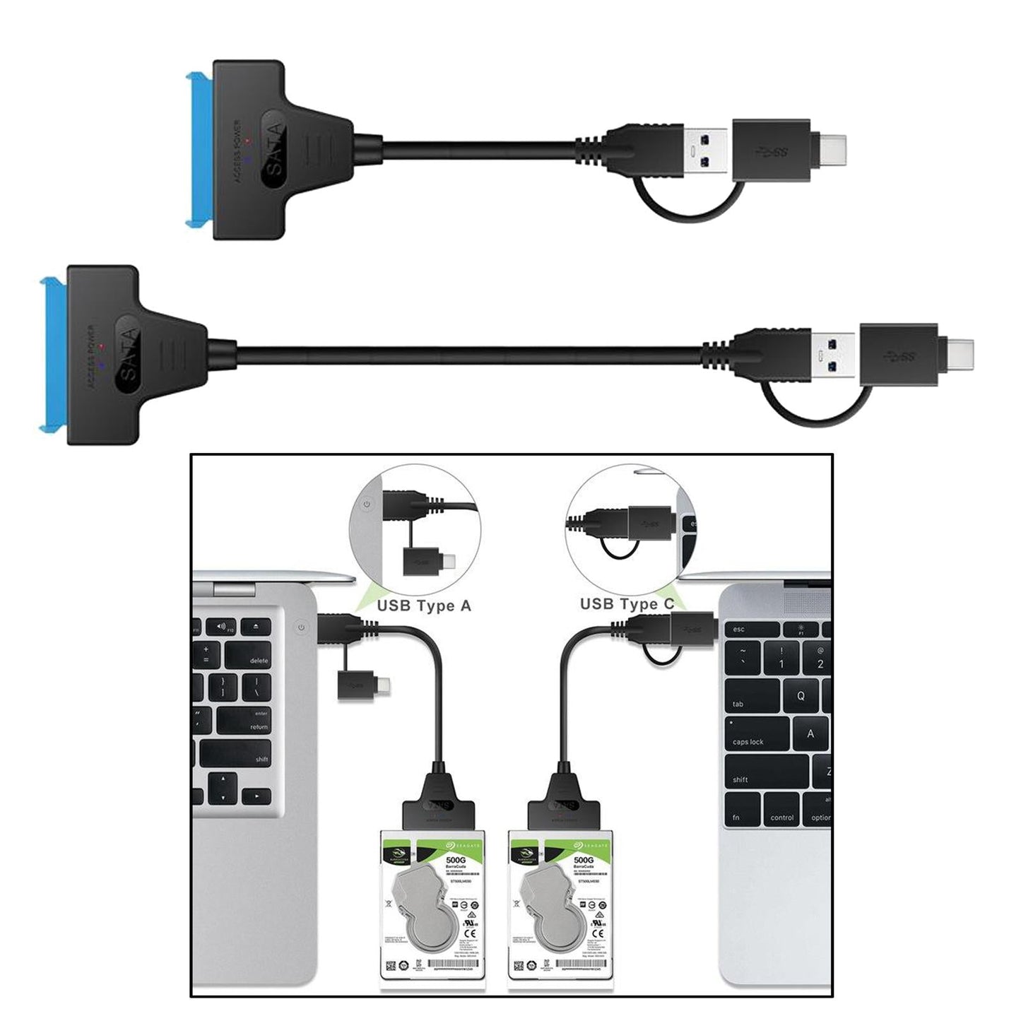 USB 3.0 to 2.5 SATA 22-Pin Hard Drive Adapter Cable Support UASP 20cm"