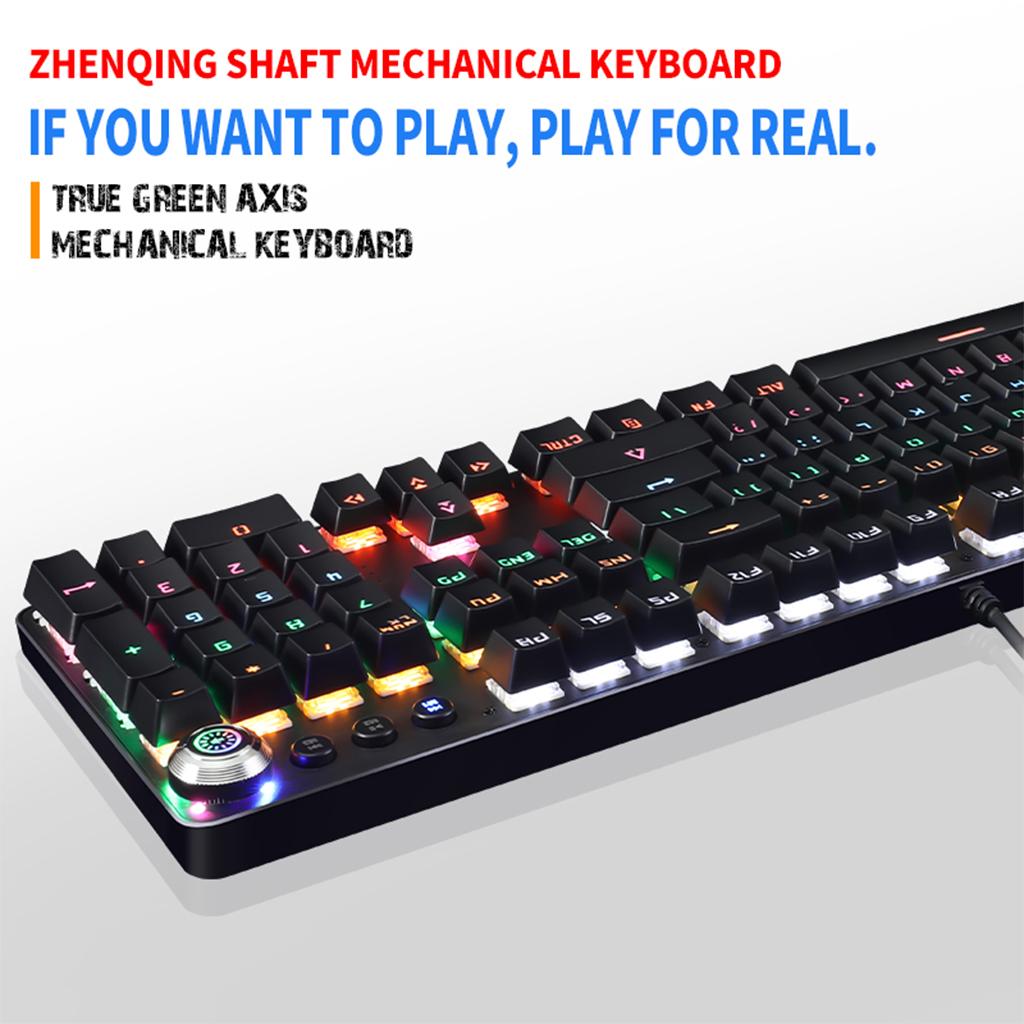 Desktop Wired Mechanical Gaming Keyboard Green Switches USB Passthrough