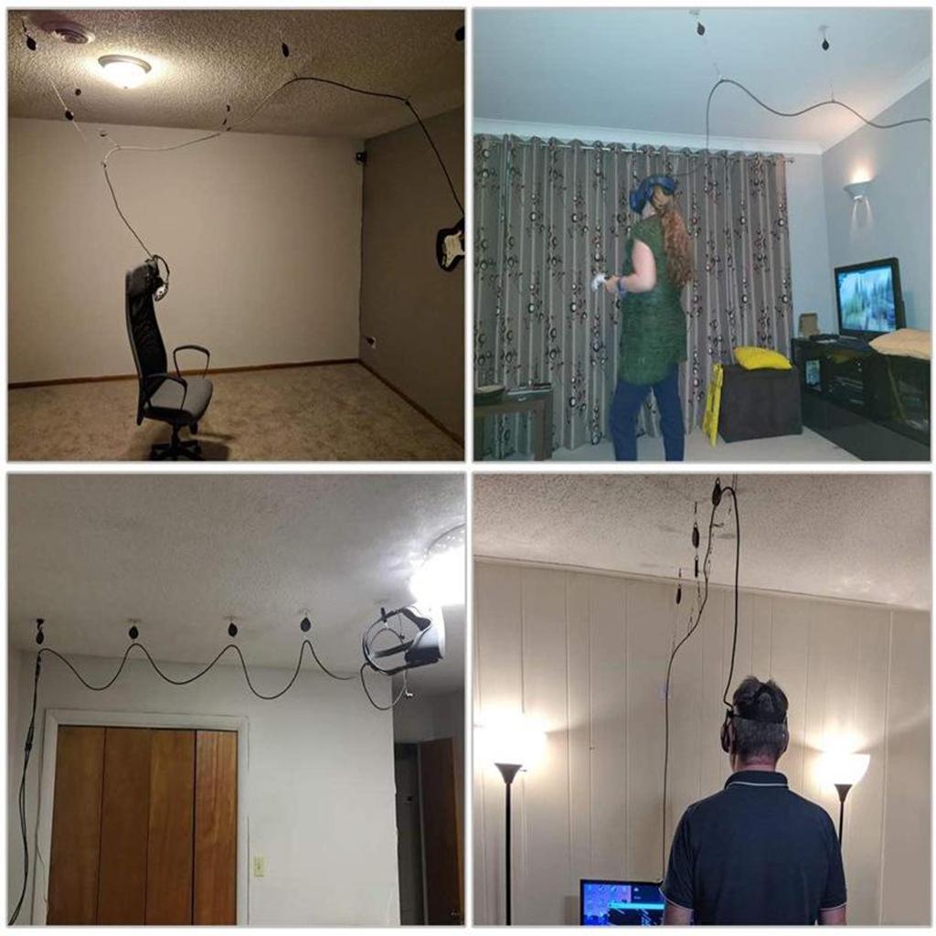 Set of 6 Premium VR Cable Management Ceiling Pulley System Heavy Duty Black