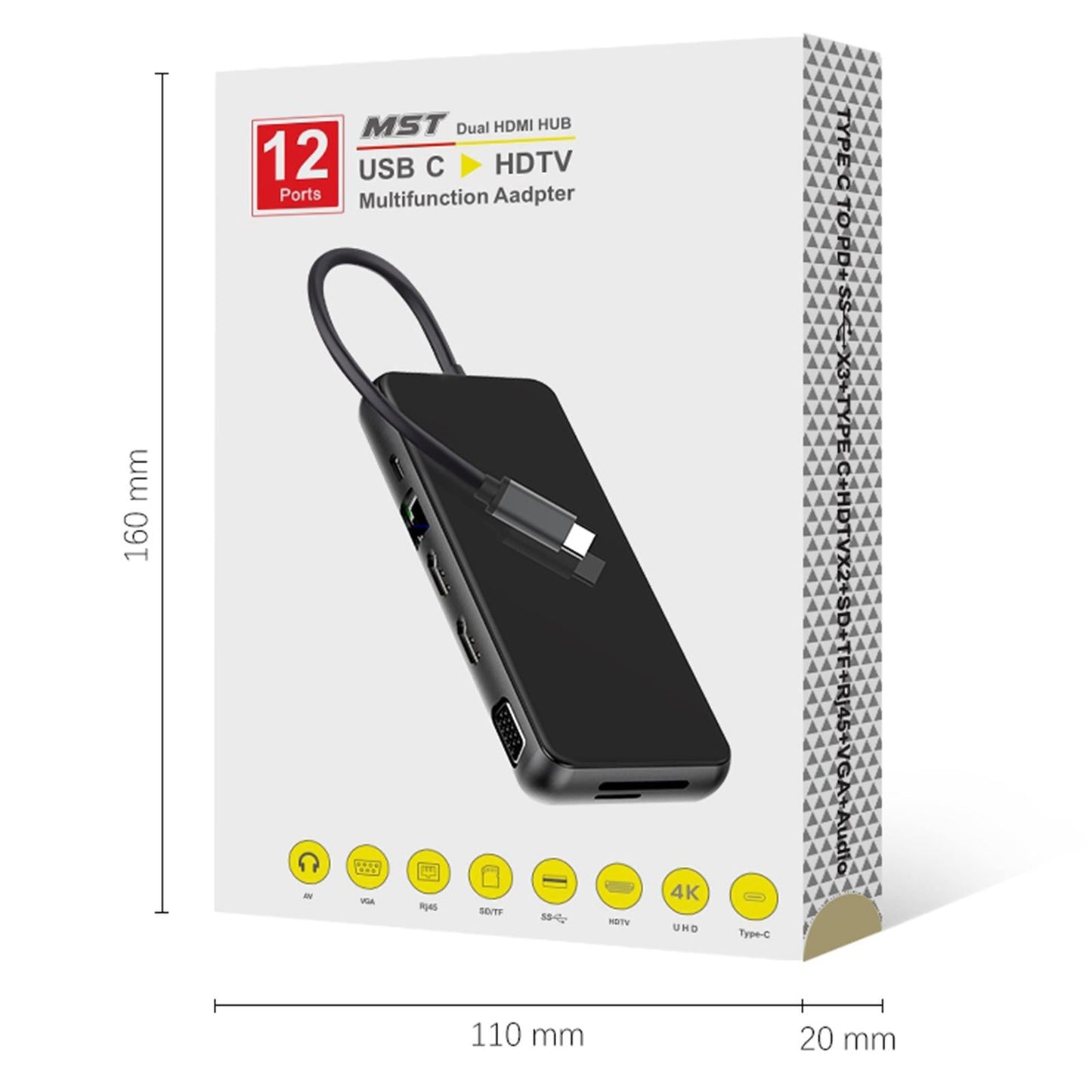 Durable 12-in-1 USB 3.0 C Hub HDMI Adapter Docking Station Super Speed