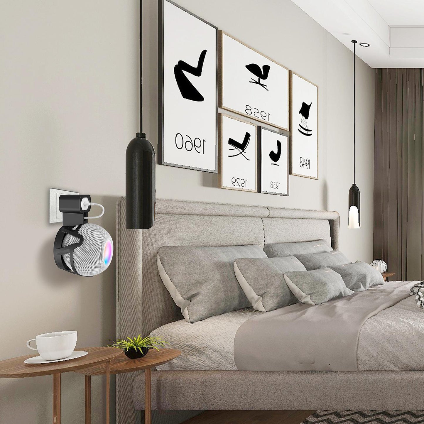 Wall Shelf Holder Cable Management for Apple Home Pod Mini Speakers Black