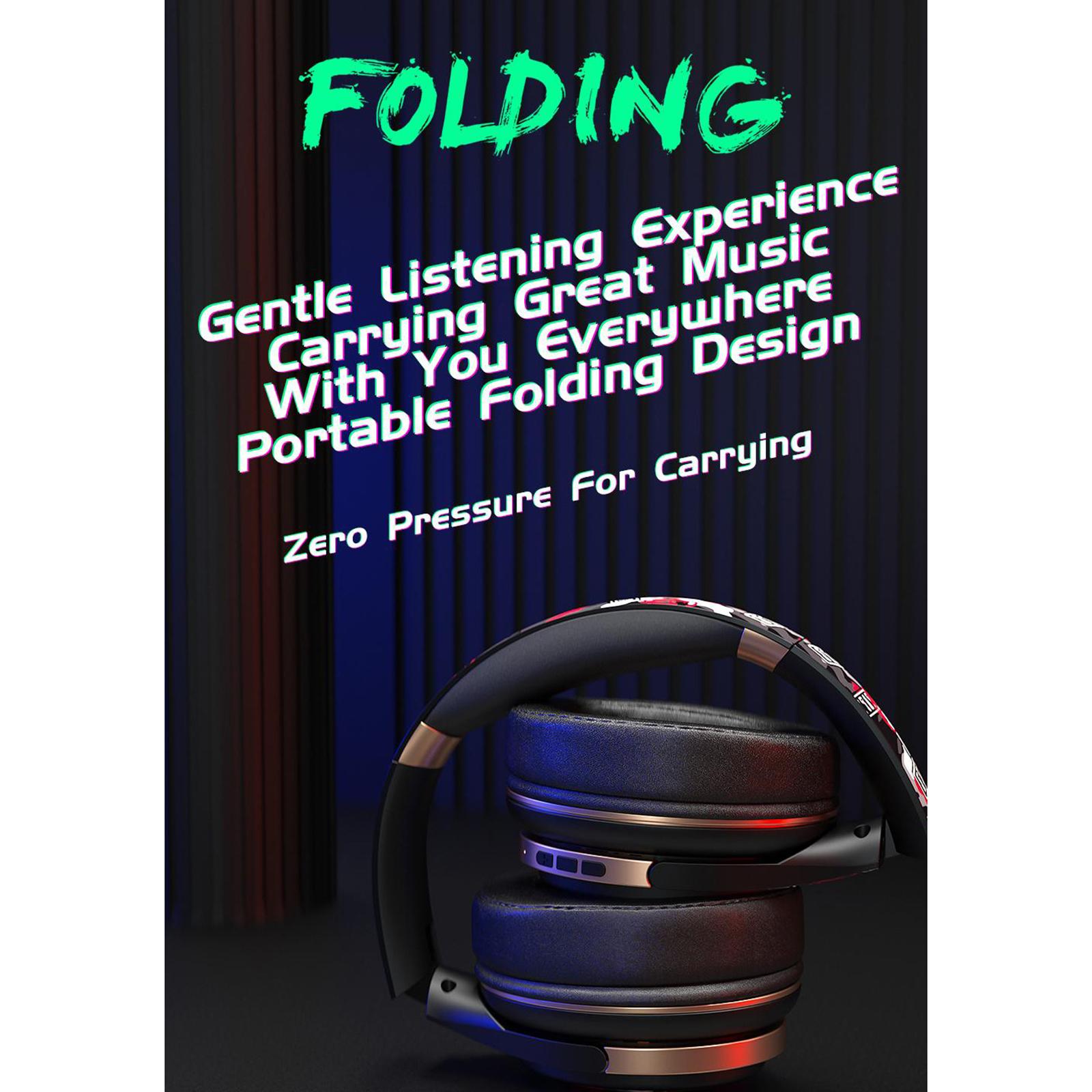 Bluetooth Headphones Over Ear Foldable Built-in Mic Soft Earmuffs Red