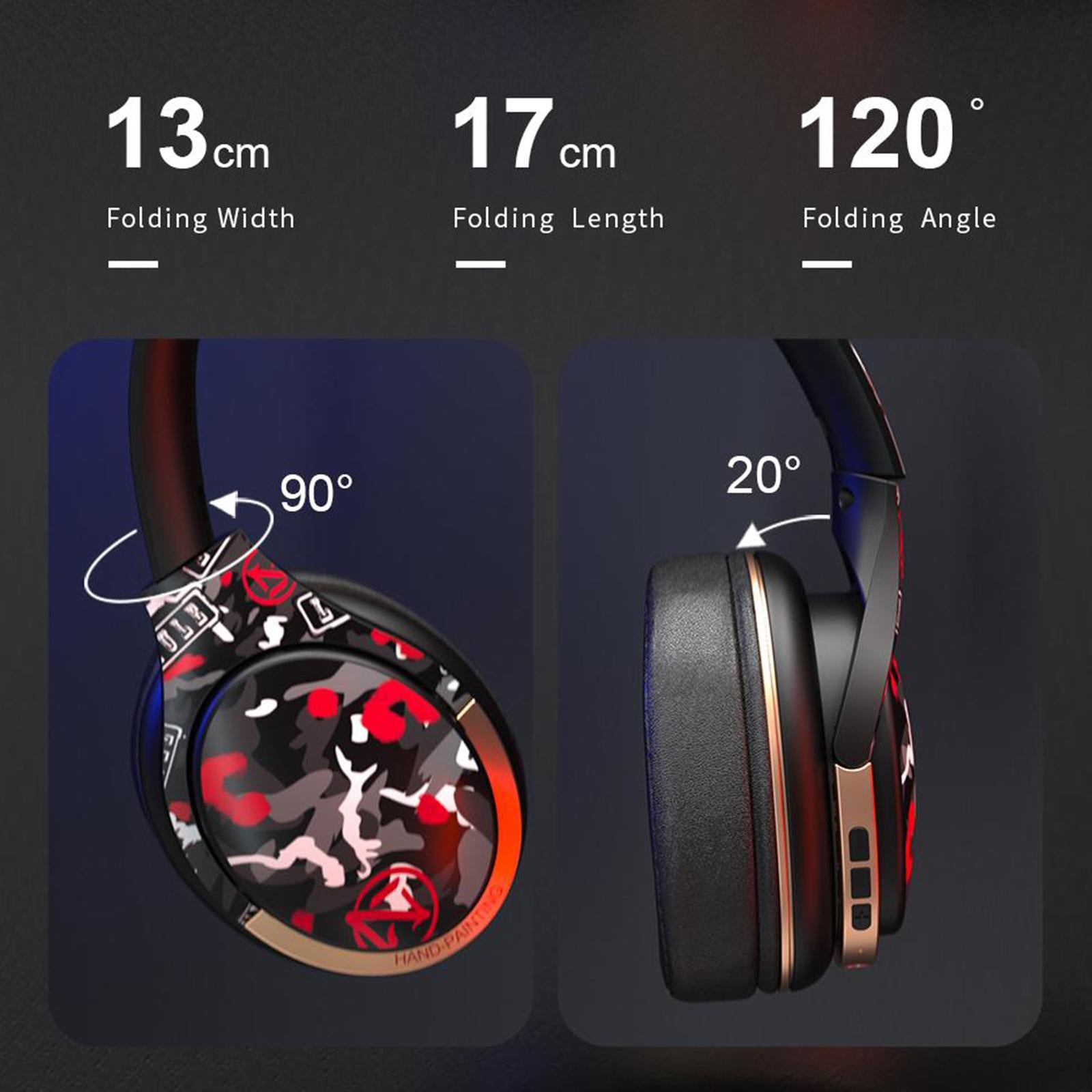 Bluetooth Headphones Over Ear Foldable Built-in Mic Soft Earmuffs Red
