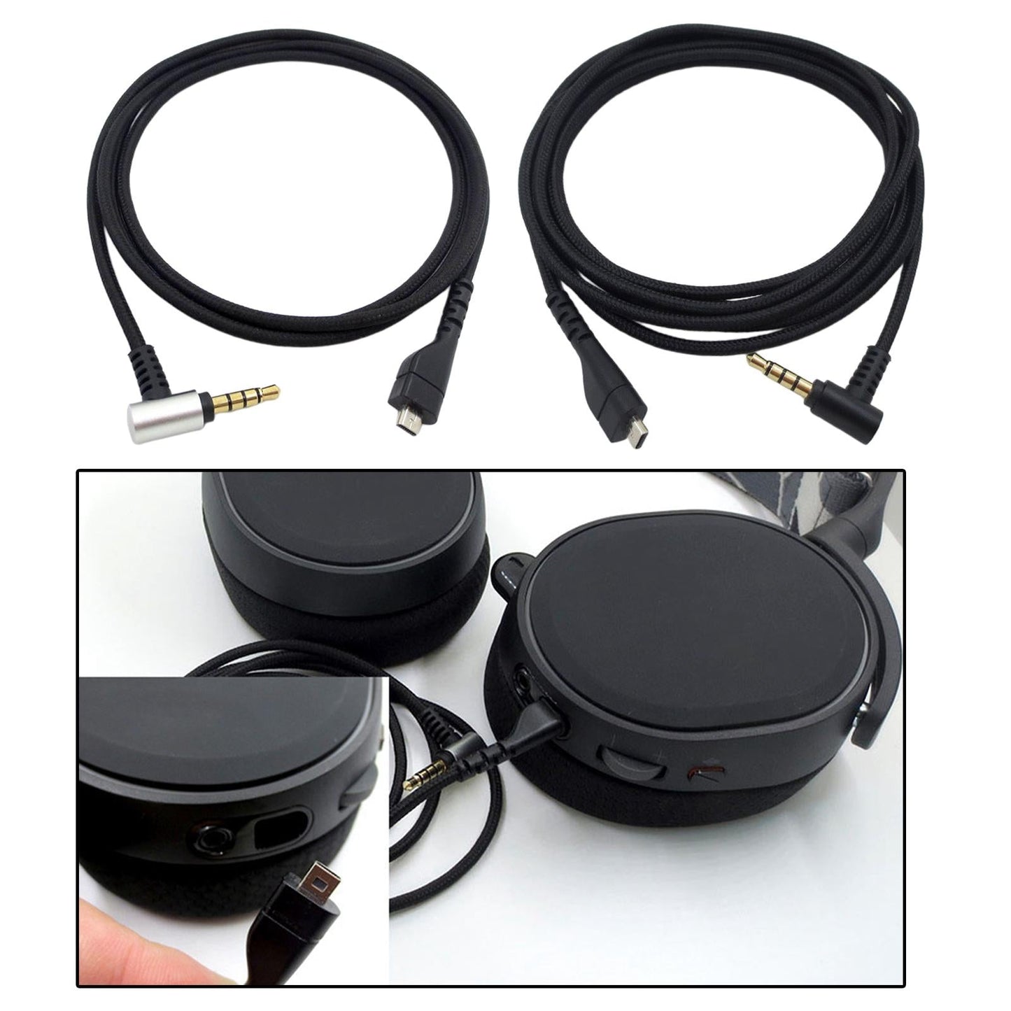 Replacement Audio Cable For SteelSeries Arctis 3 5 7 Pro Silver Plug