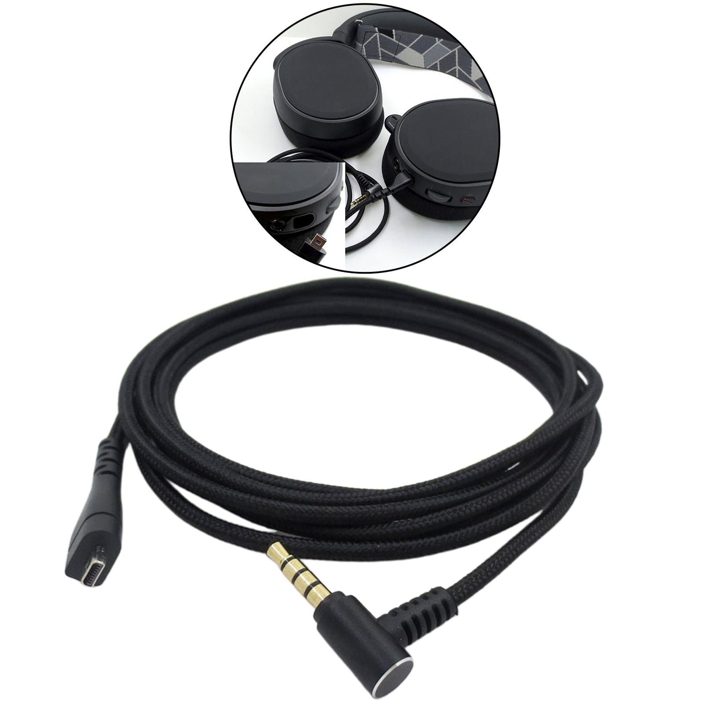 Replacement Audio Cable For SteelSeries Arctis 3 5 7 Pro Black Plug