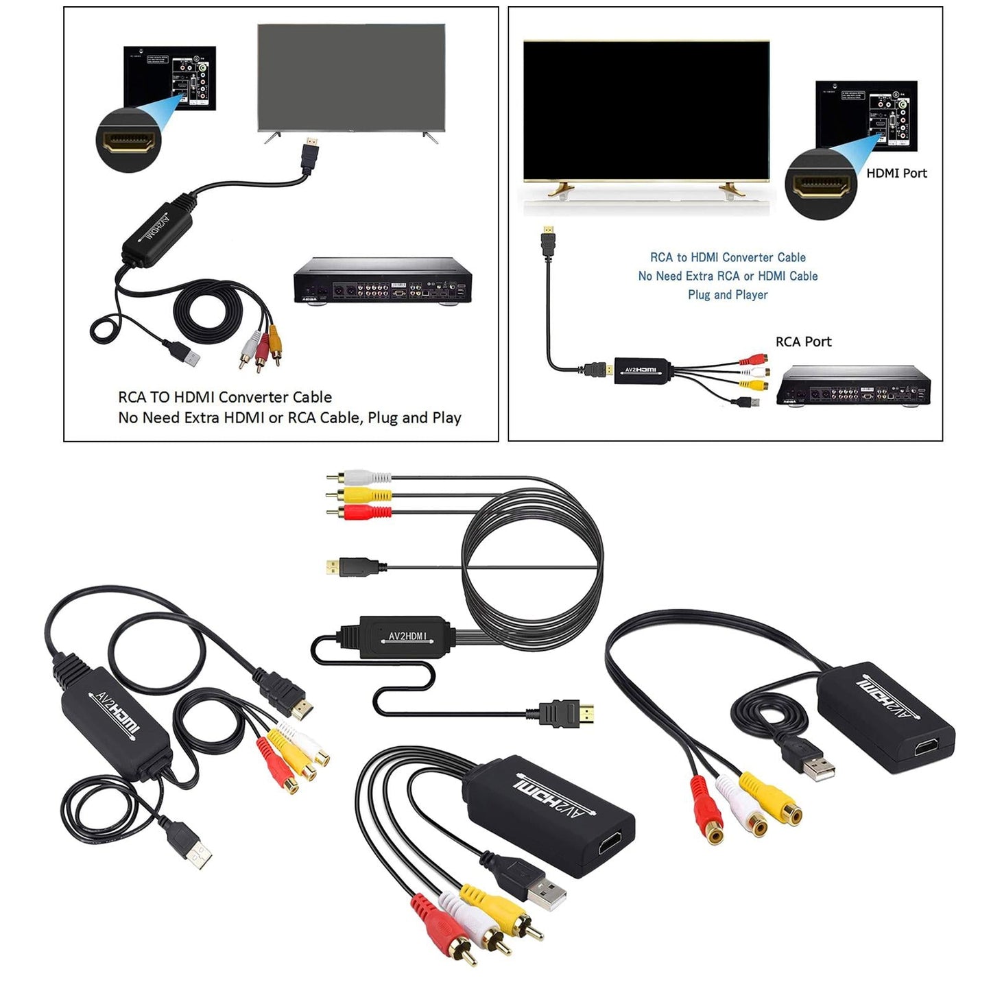 3RCA CVBs HDMI to RCA Cable Adapter HDMI to RCA Converter for PC Laptop DVD Type A