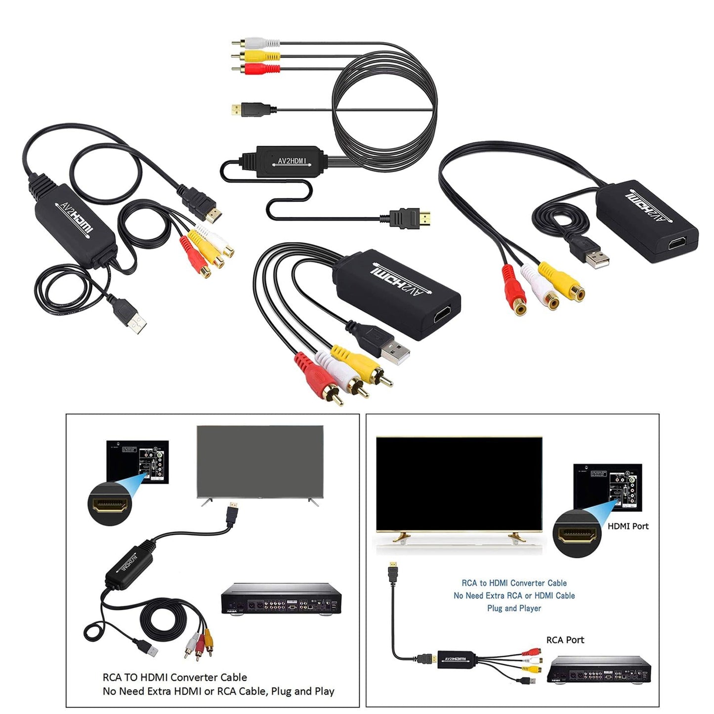 3RCA CVBs HDMI to RCA Cable Adapter HDMI to RCA Converter for PC Laptop DVD Type A