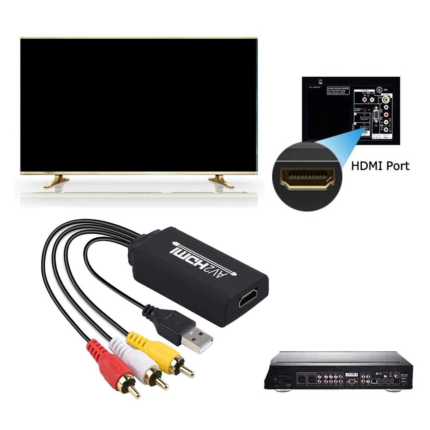 3RCA CVBs HDMI to RCA Cable Adapter HDMI to RCA Converter for PC Laptop DVD Type C