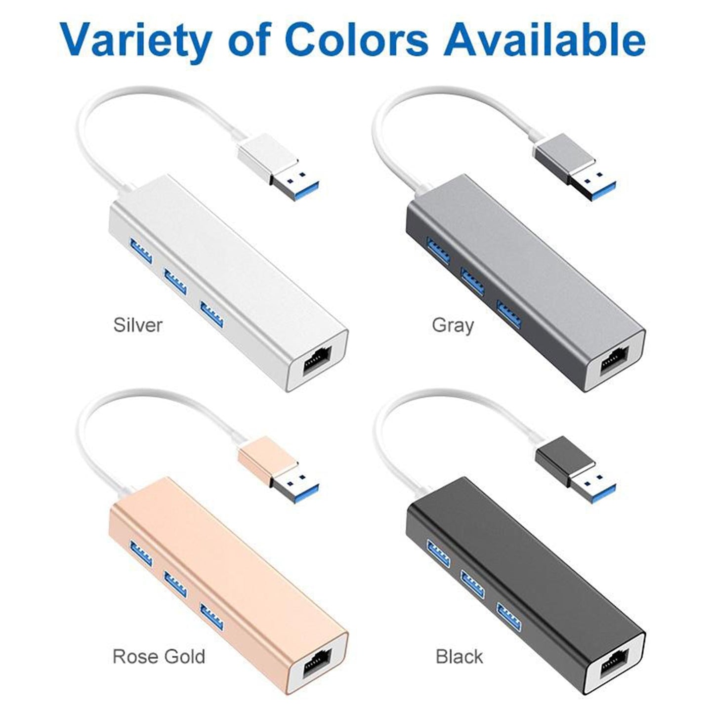 3-Port USB 3.0 Hub with Ethernet Supporting RJ45 10/100Mbps  silver
