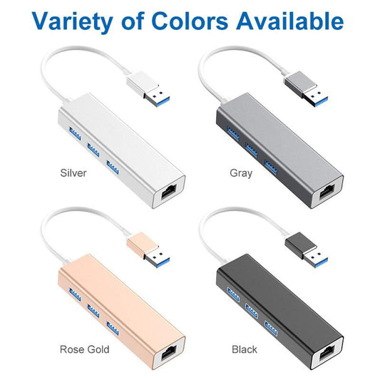 3-Port USB 3.0 Hub with Ethernet Supporting RJ45 10/100Mbps  silver