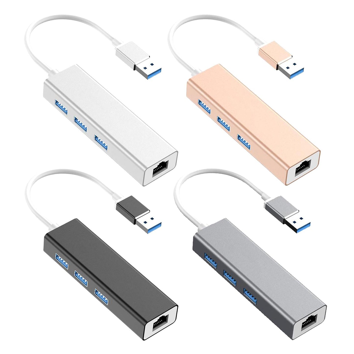 3-Port USB 3.0 Hub with Ethernet Supporting RJ45 10/100Mbps  silver