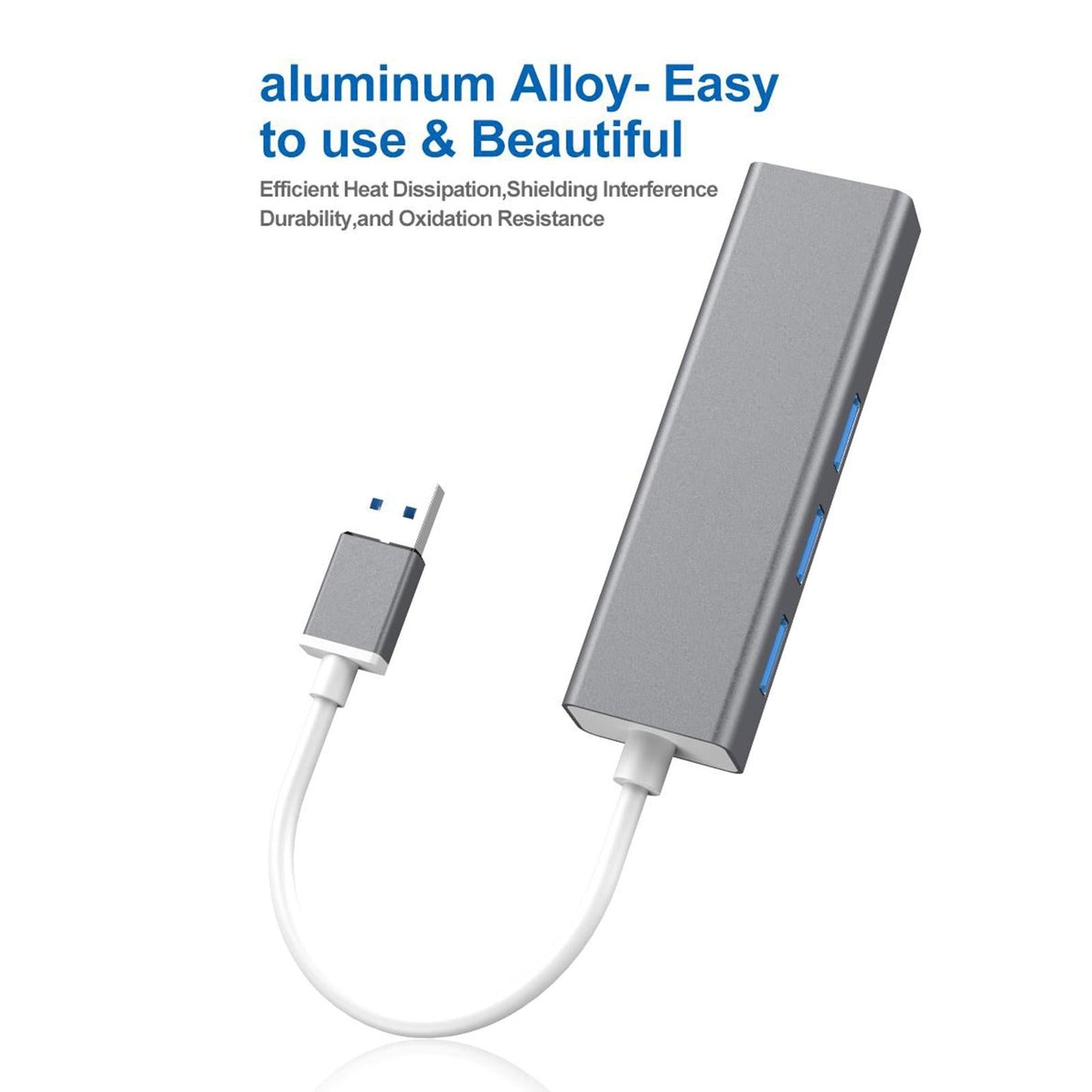 3-Port USB 3.0 Hub with Ethernet Supporting RJ45 10/100Mbps  gray
