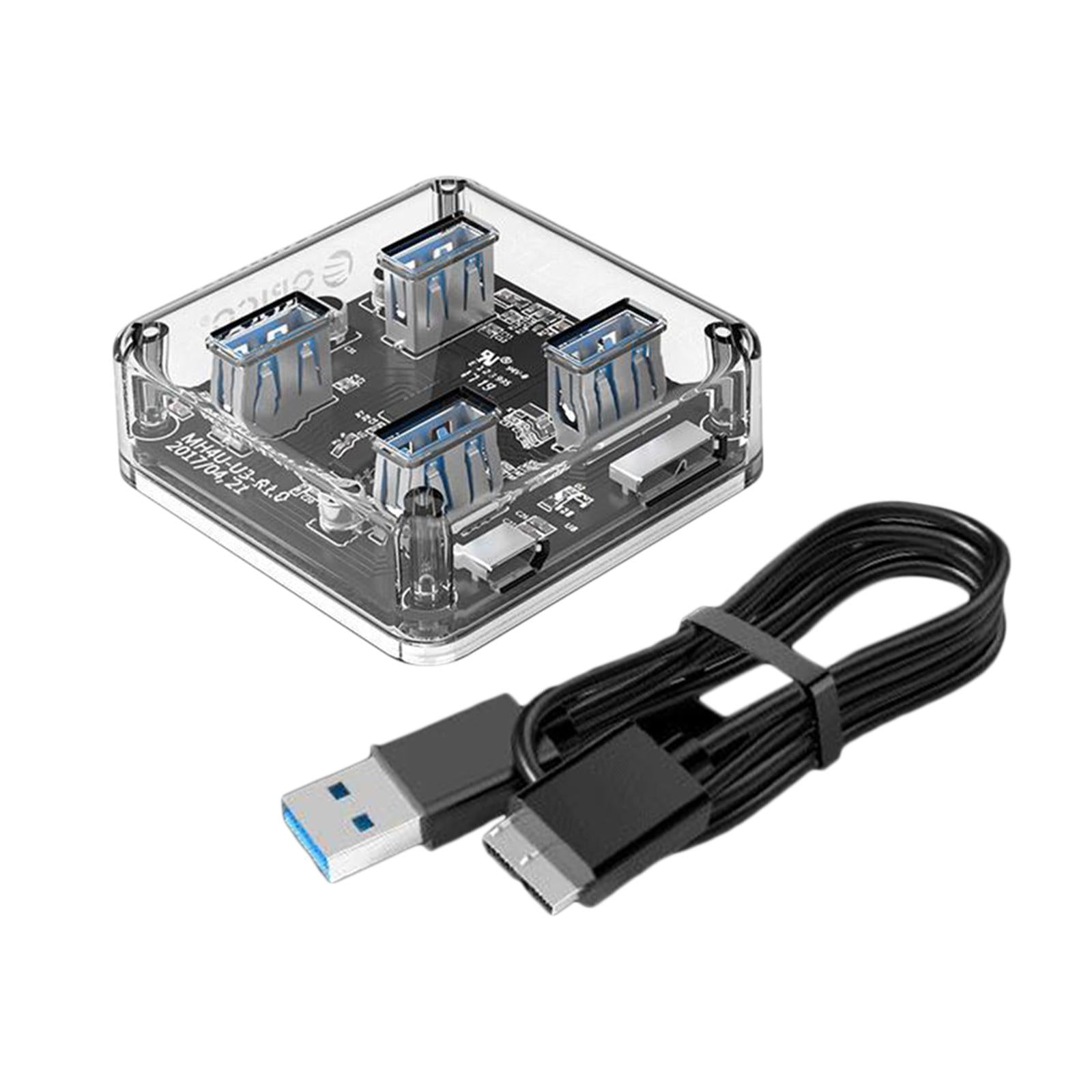 Transparent HUB 4 Ports USB3.0 Adapter Splitter USB Power Supply 100cm Cable