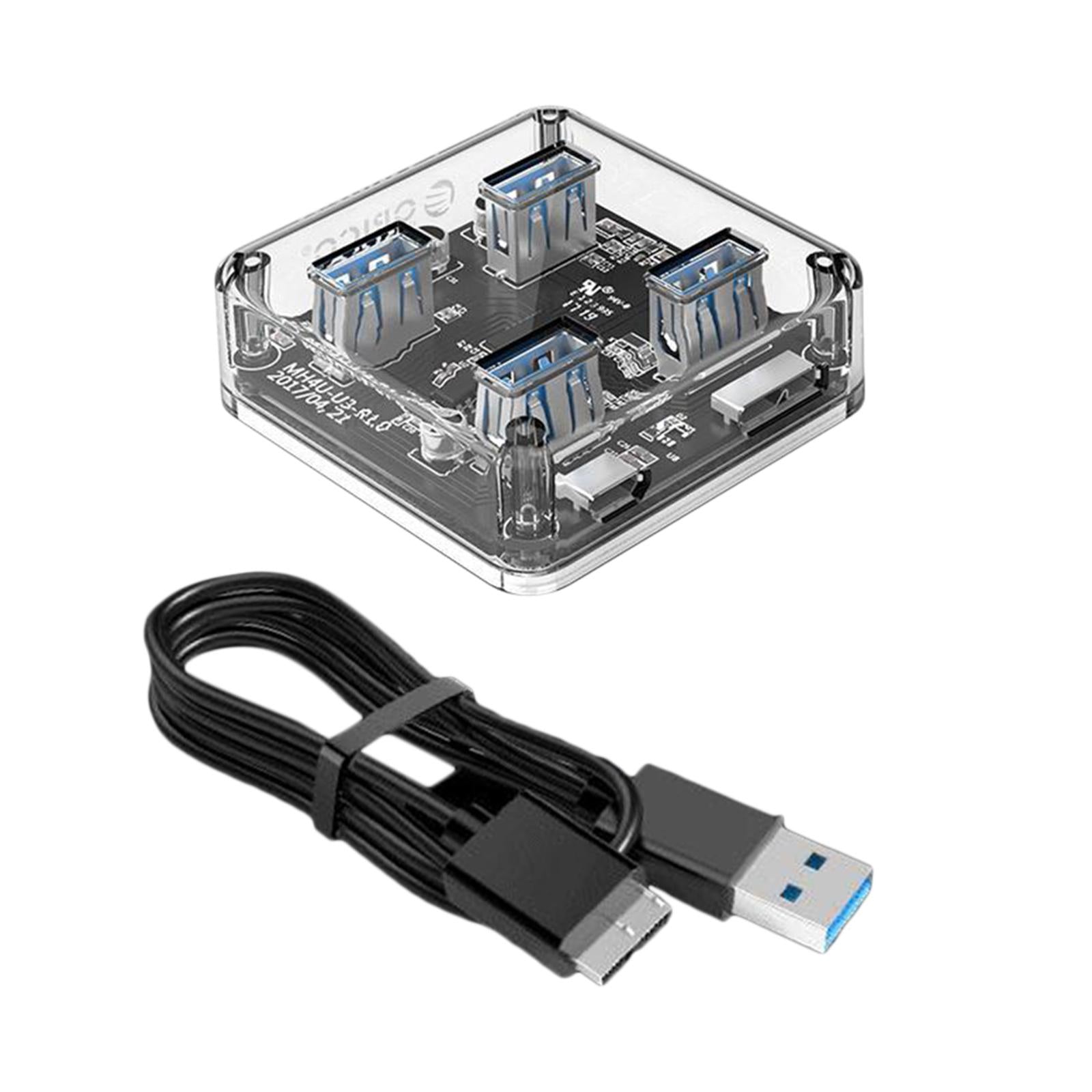 Transparent HUB 4 Ports USB3.0 Adapter Splitter USB Power Supply 100cm Cable