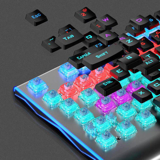 RGB LED Backlit USB Wired Mechanical Keyboard Metal Panel for PC Gamers PS4 Black Switch