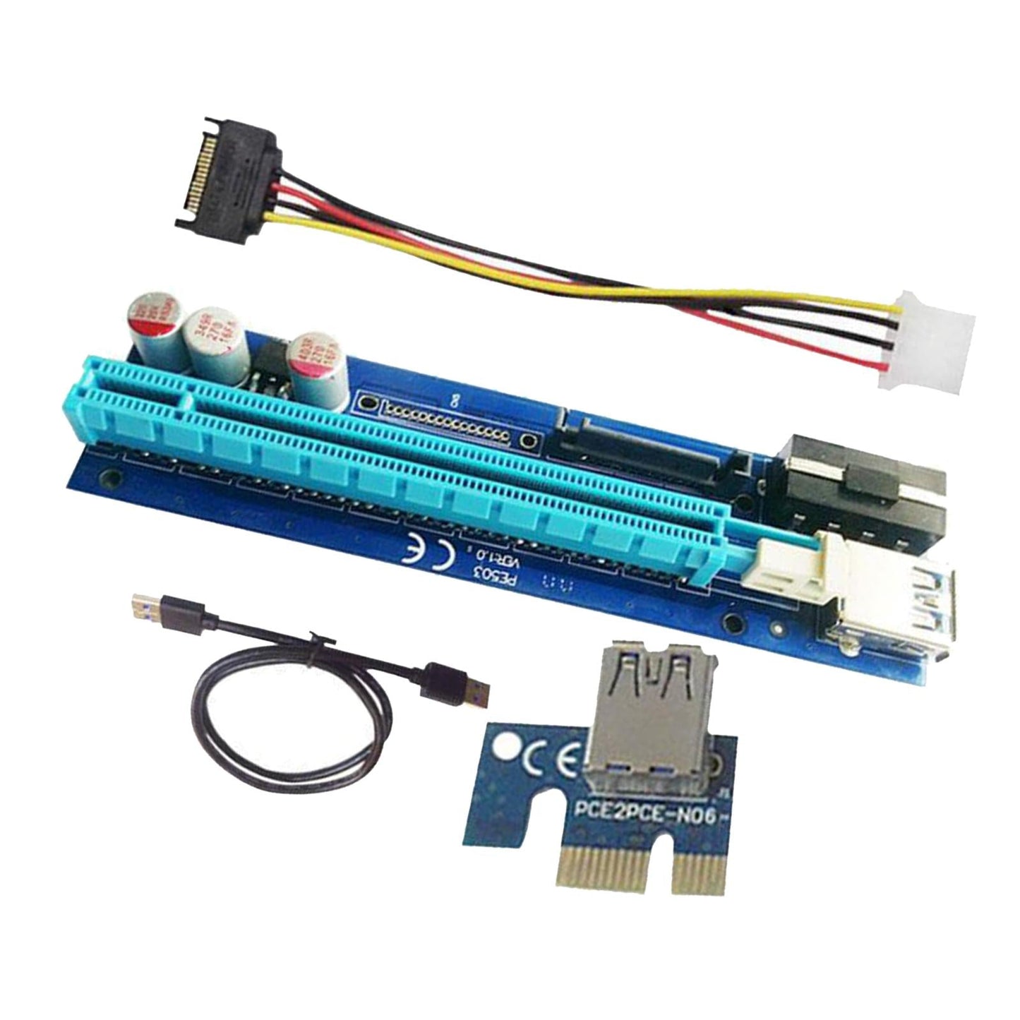 PE503 PCI-E Riser Card 4PIN+SATA PCIE 1X 16X 60CM Cable for Bitcoin Miner