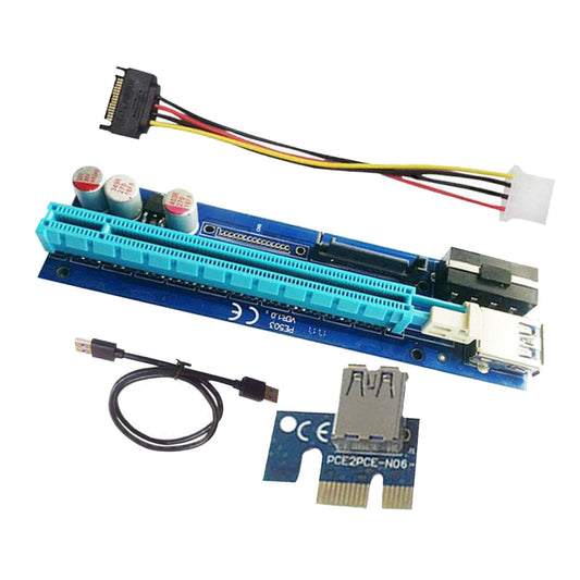 PE503 PCI-E Riser Card 4PIN+SATA PCIE 1X 16X 60CM Cable for Bitcoin Miner