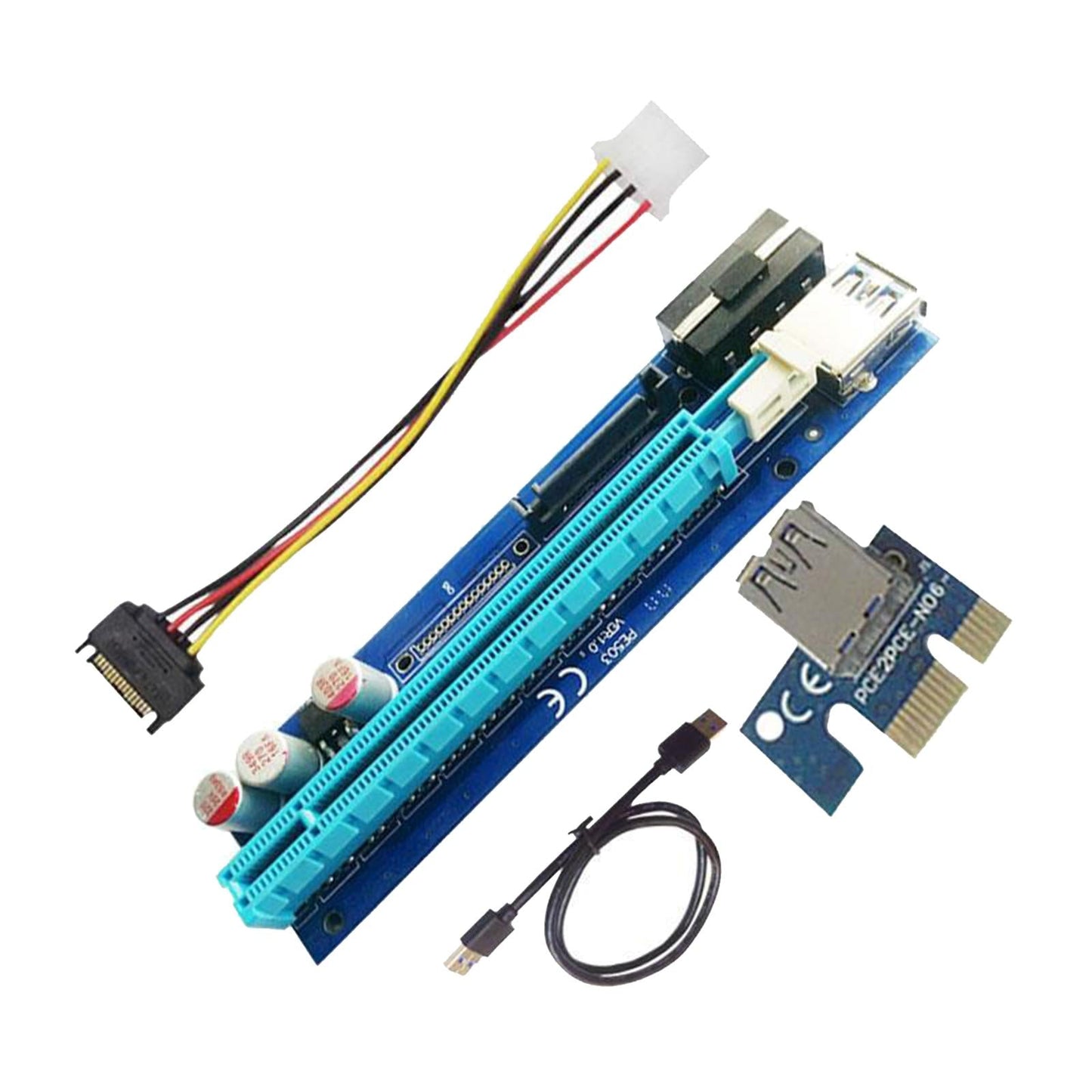 PE503 PCI-E Riser Card 4PIN+SATA PCIE 1X 16X 60CM Cable for Bitcoin Miner