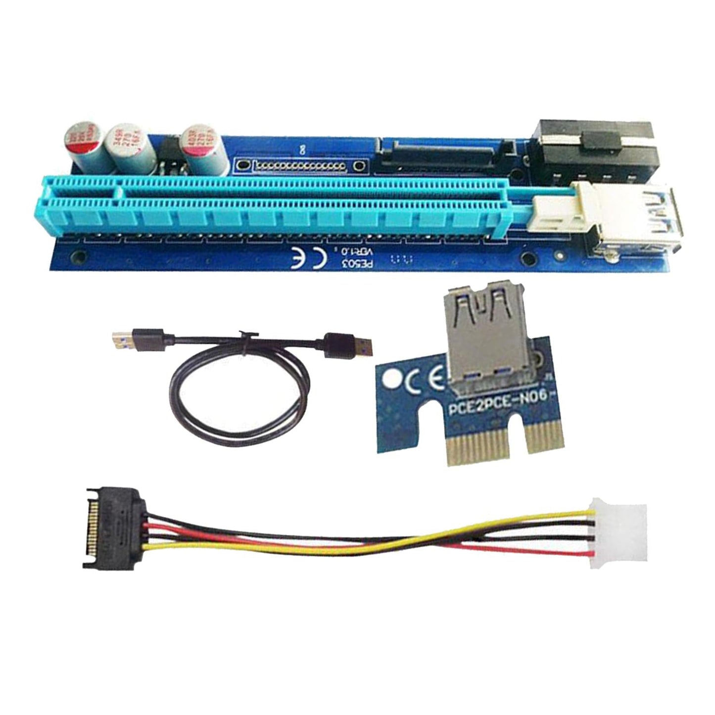 PE503 PCI-E Riser Card 4PIN+SATA PCIE 1X 16X 60CM Cable for Bitcoin Miner