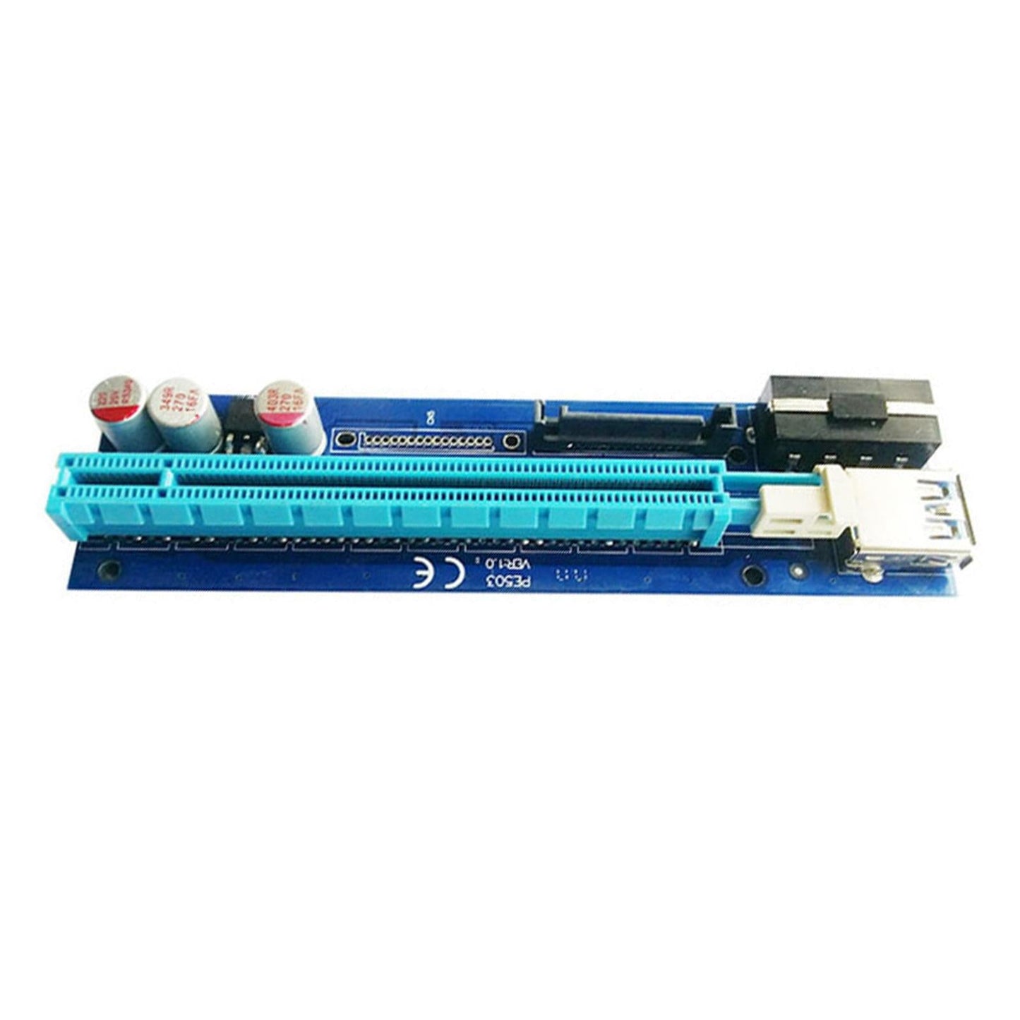 PE503 PCI-E Riser Card 4PIN+SATA PCIE 1X 16X 60CM Cable for Bitcoin Miner