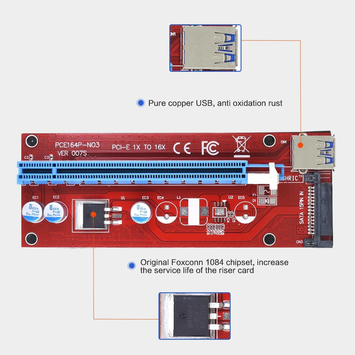 VER007 PCI-E GPU Riser Card 007S PCI Express Adapter for Bitcoin-Litecoin