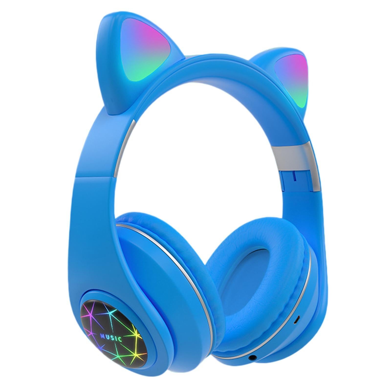 Portable Cat Ear Head-Mounted Headset 3.5MM Plug Stereo Sound for iOS Women Blue