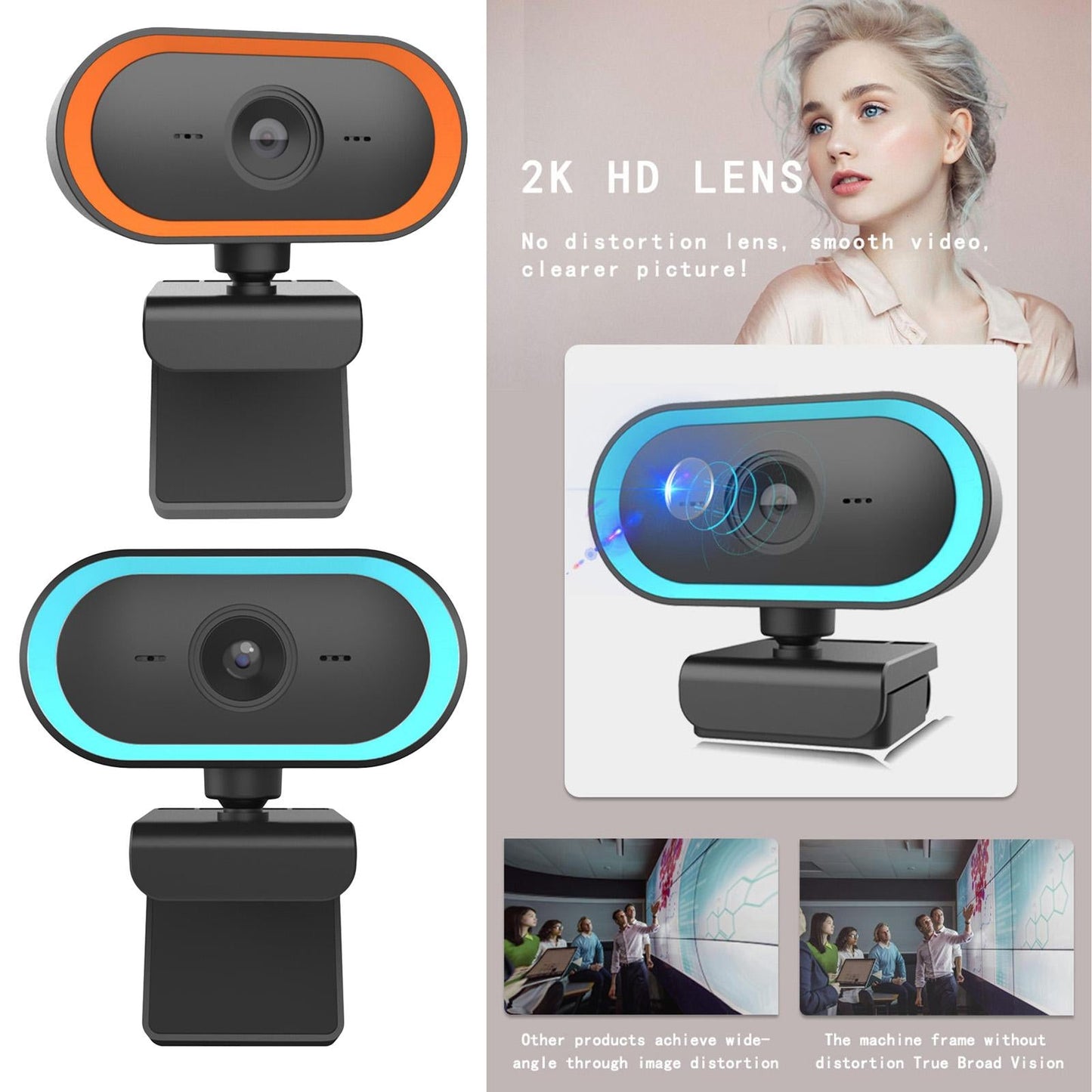 2K HD Webcam Built-in microphone Plug&Play Video Calling Recording Blue