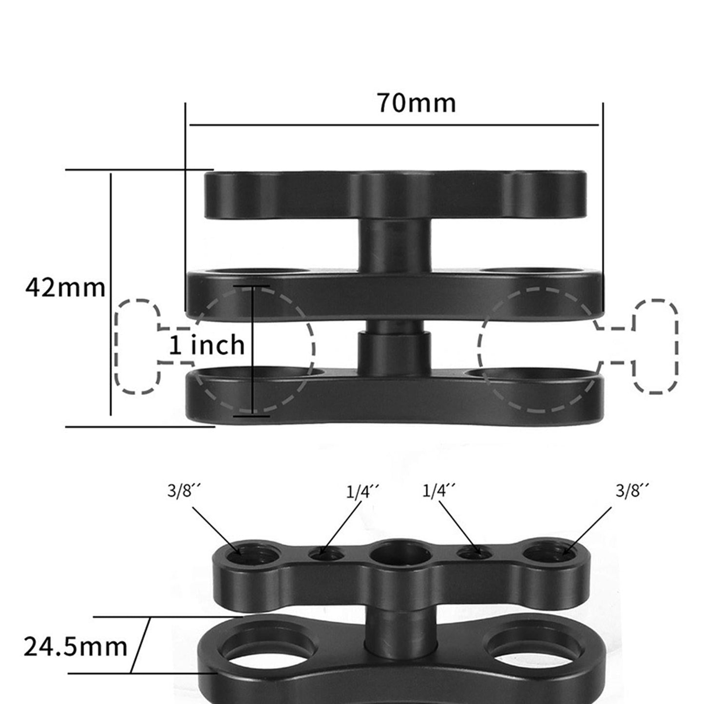 Aluminum Standard 1 Ball Clamp for Underwater Diving Light Arm System black"