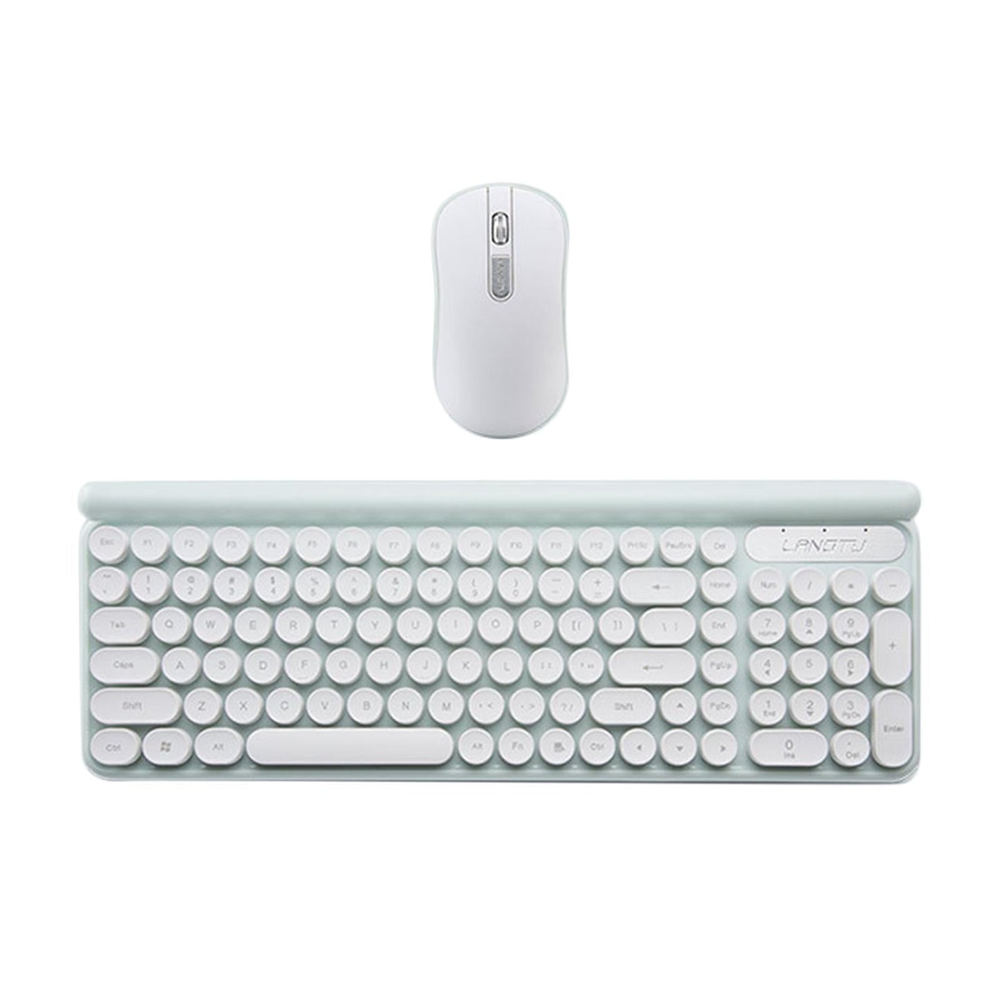2.4G Wireless Keyboard Mouse Set Retro Round Keycaps Recharge Green 02