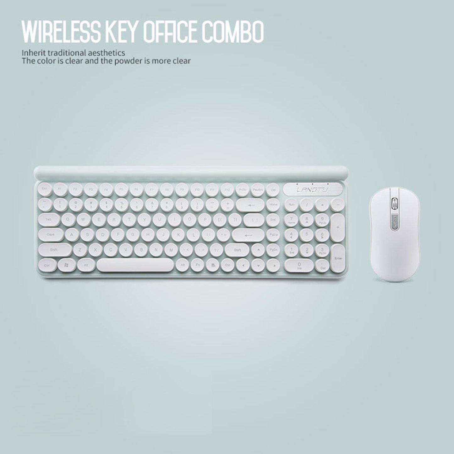 2.4G Wireless Keyboard Mouse Set Retro Round Keycaps Recharge Green 02