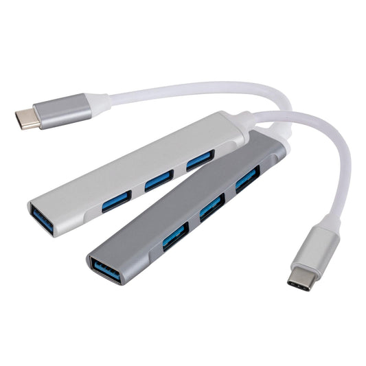 Mini Aluminum Shell USB Type C HUB 3.0 4 Port Multi Splitter Adapter Silver
