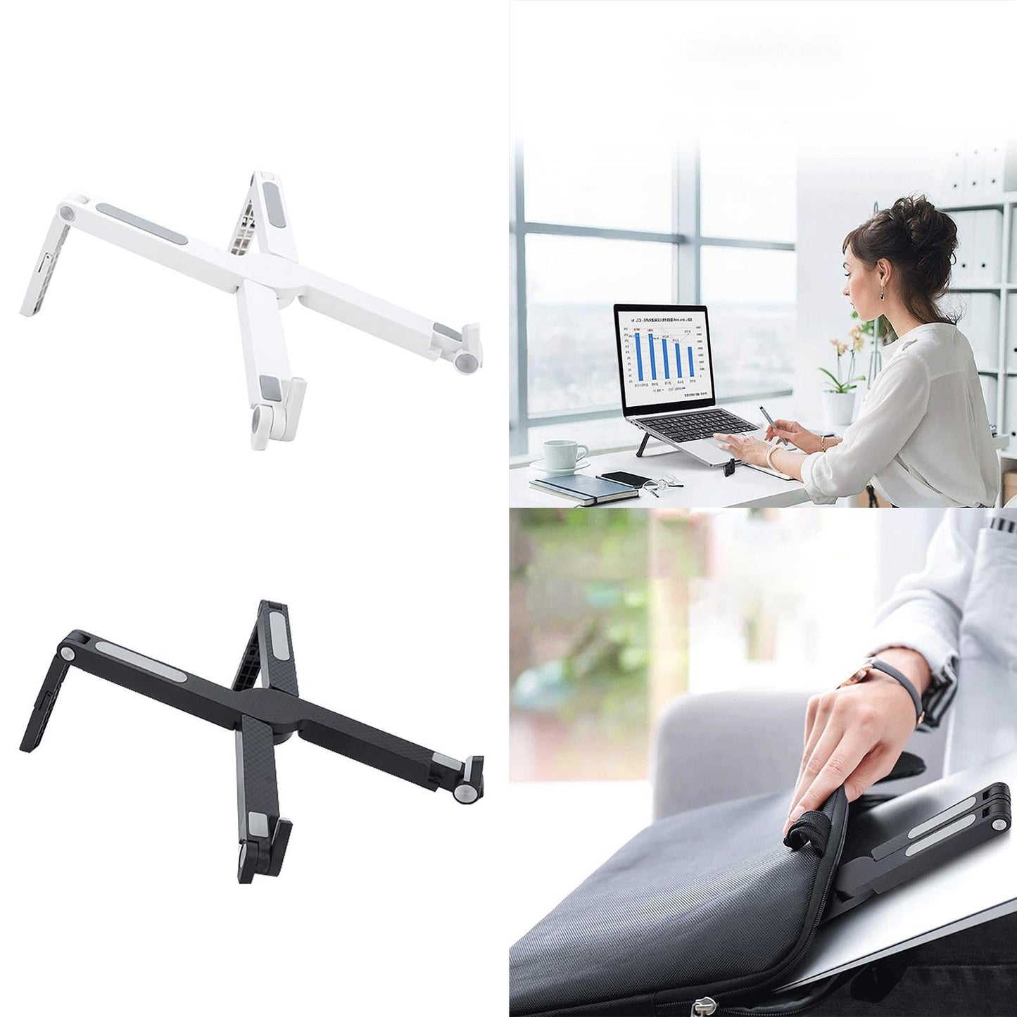 Ventilated Foldable Laptop Stand Tray Mount Heightening Bracket Cooling Rack Black